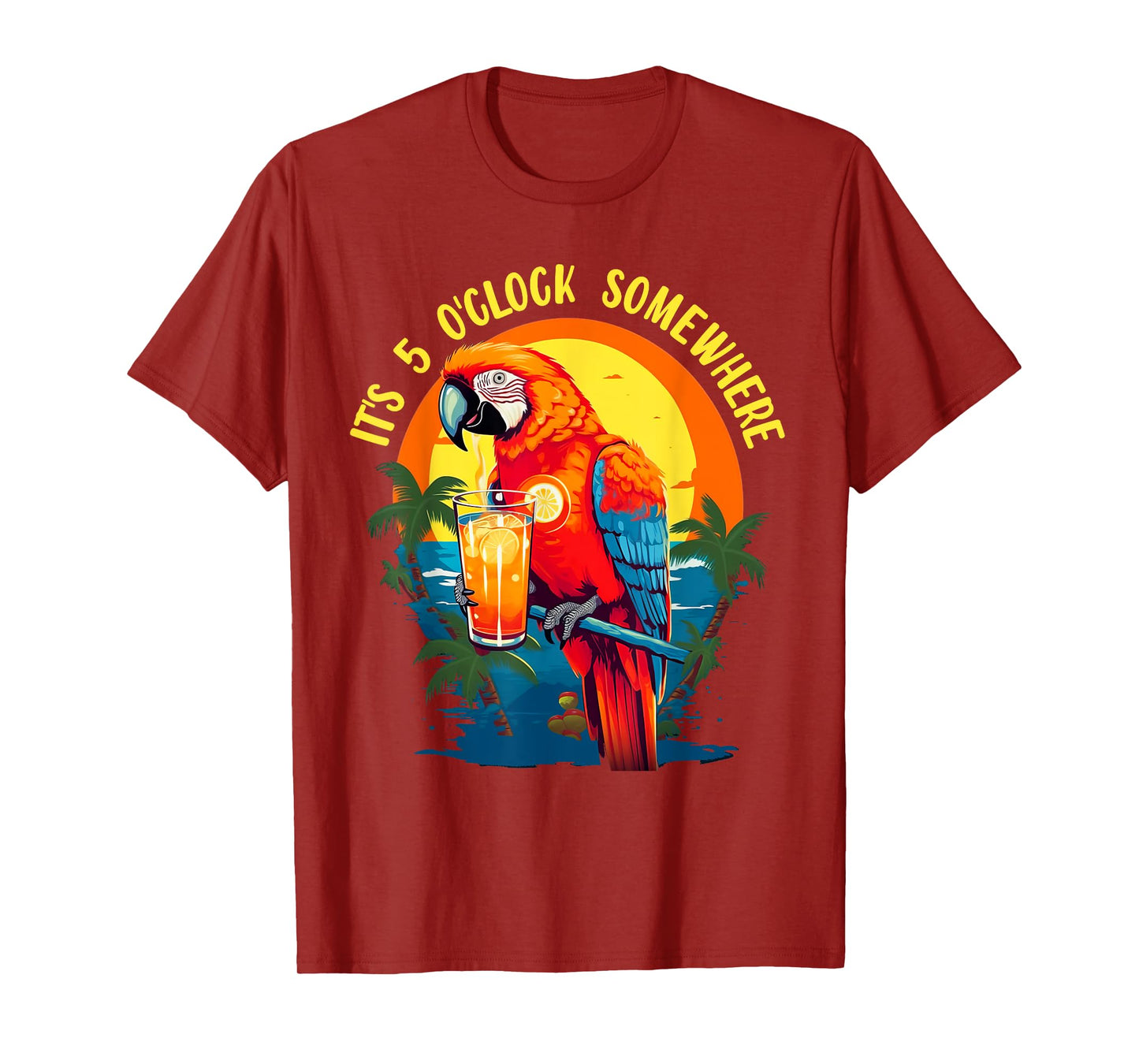 It's 5 O'clock Somewhere Drinking Parrot Cocktail Summer T-Shirt for Men Women