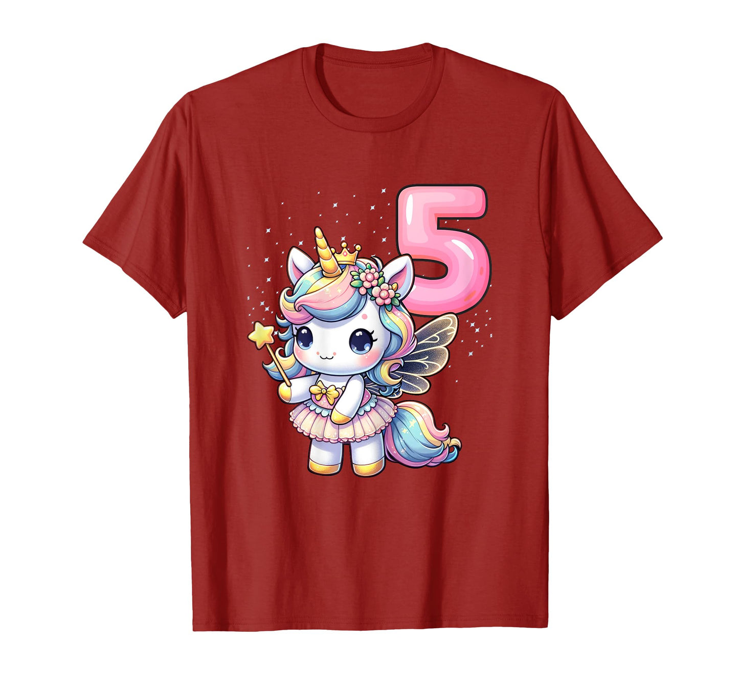 Unicorn Fairy 5th Birthday 5 Year Old Party Girls Outfit T-Shirt