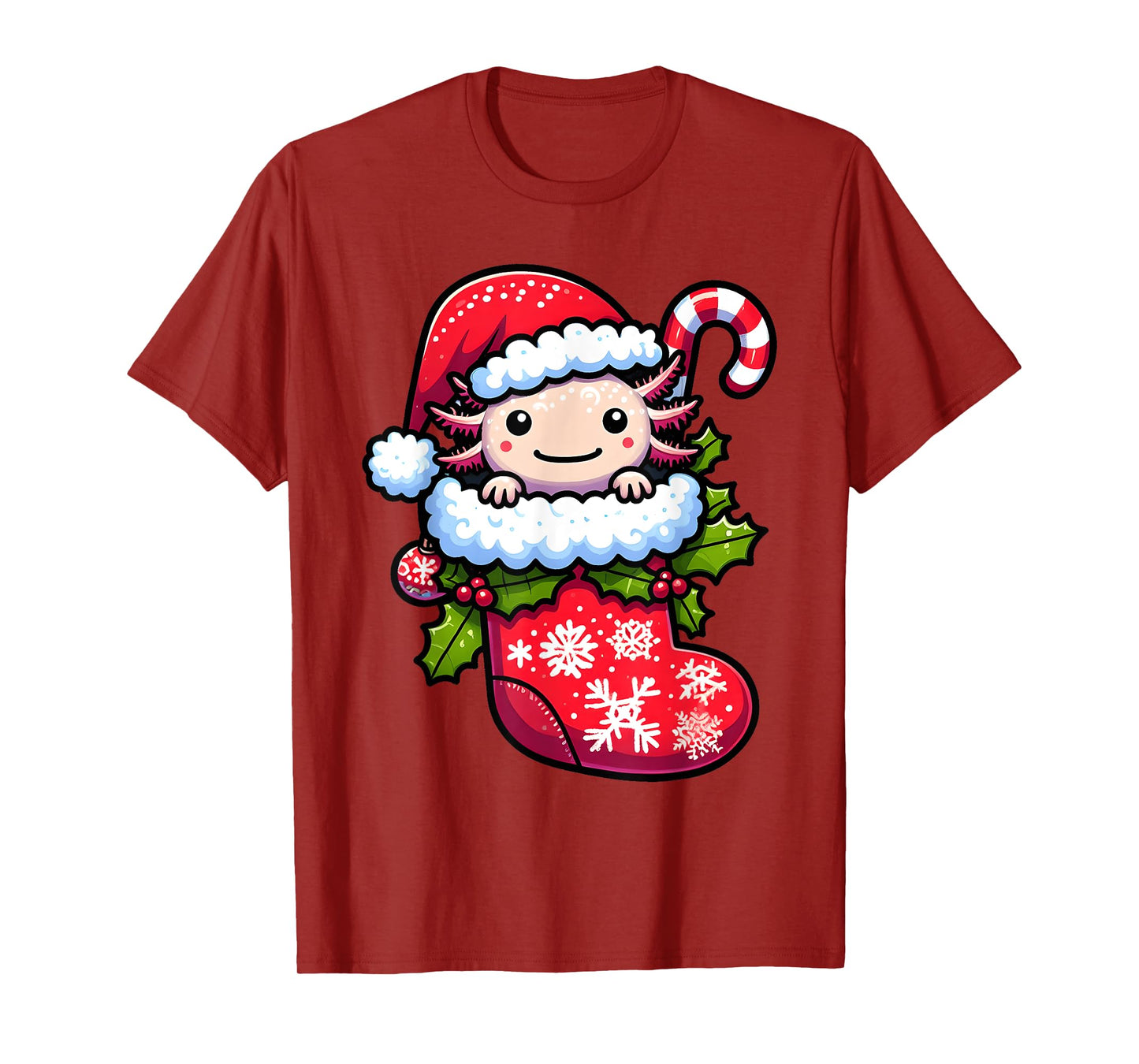 Axolotl Wearing Santa Hat Christmas Stocking Xmas Pajama T-Shirt
