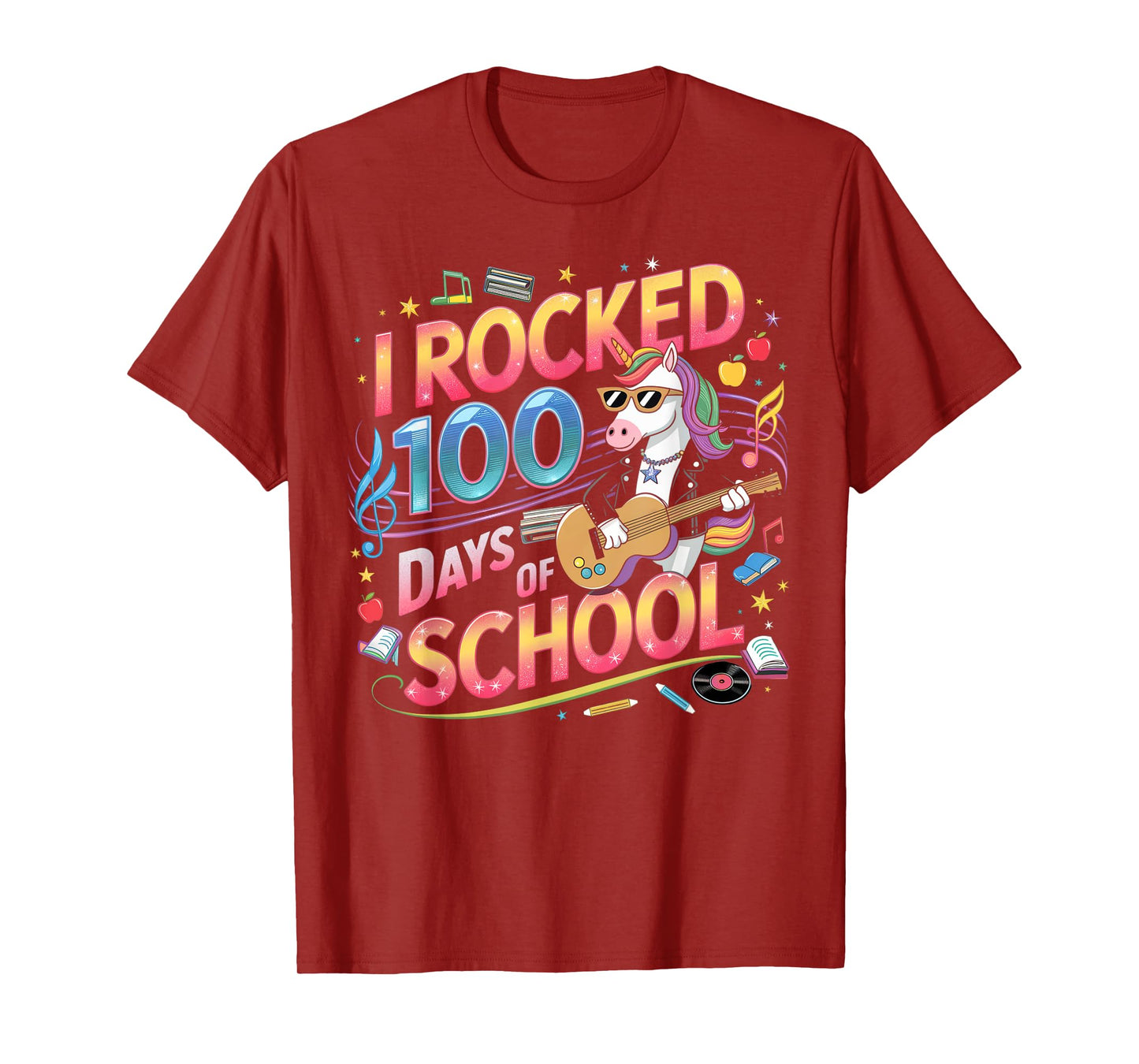 I Rocked 100 Days of School Rockstar Unicorn Kids Girls Boys T-Shirt