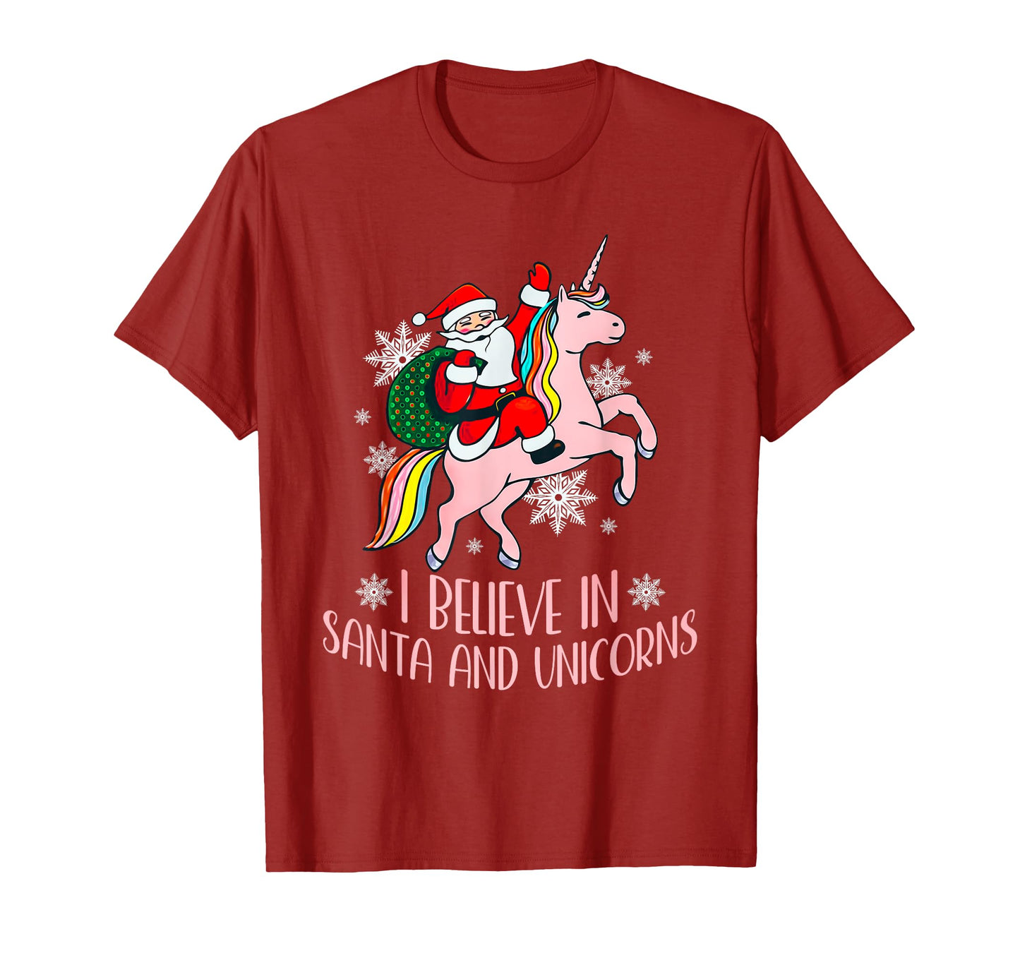 I Believe In Santa And Unicorns Funny Christmas T-Shirt