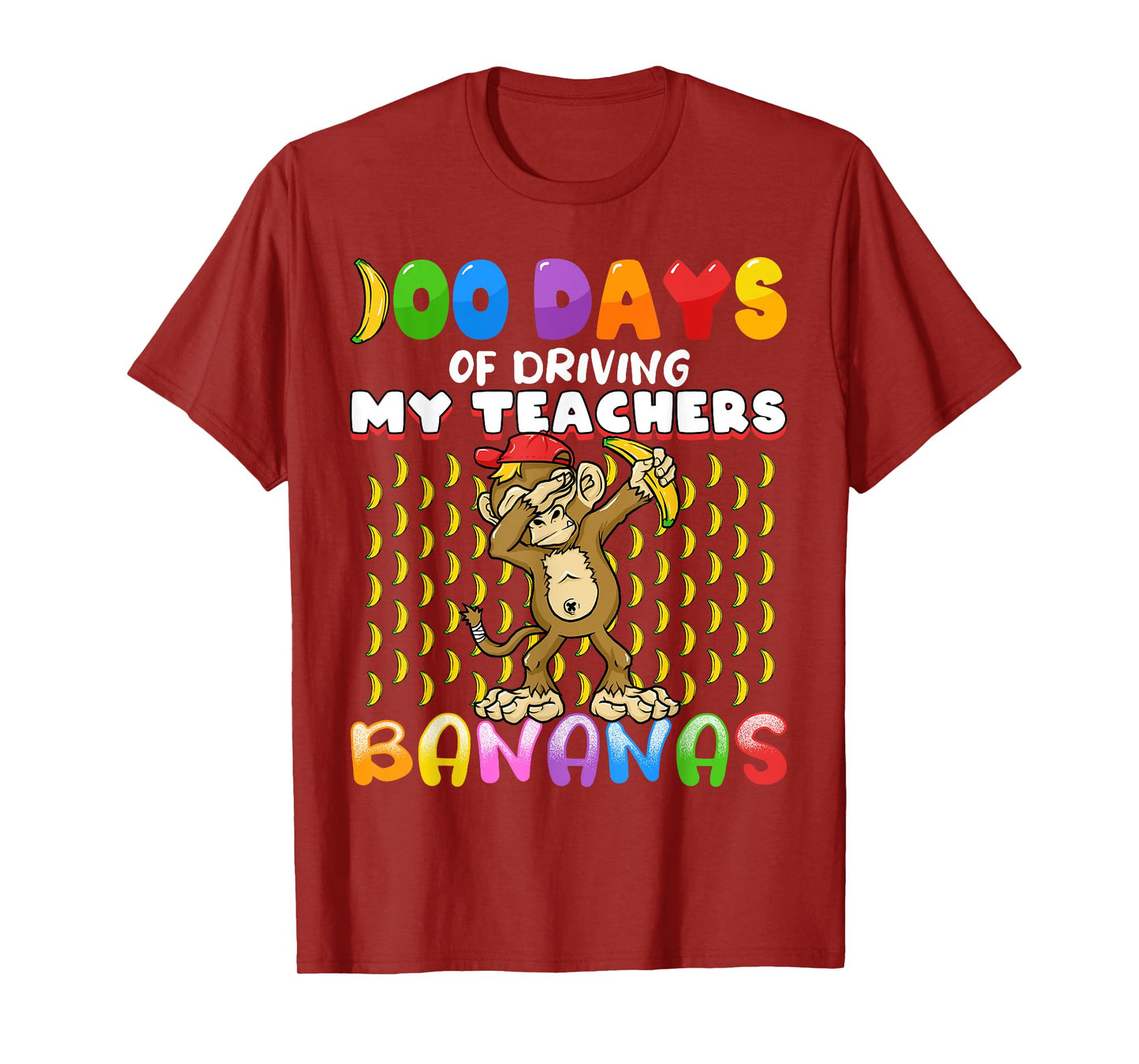 100 Days of Driving My Teachers Bananas Girls Boys Monkey T-Shirt
