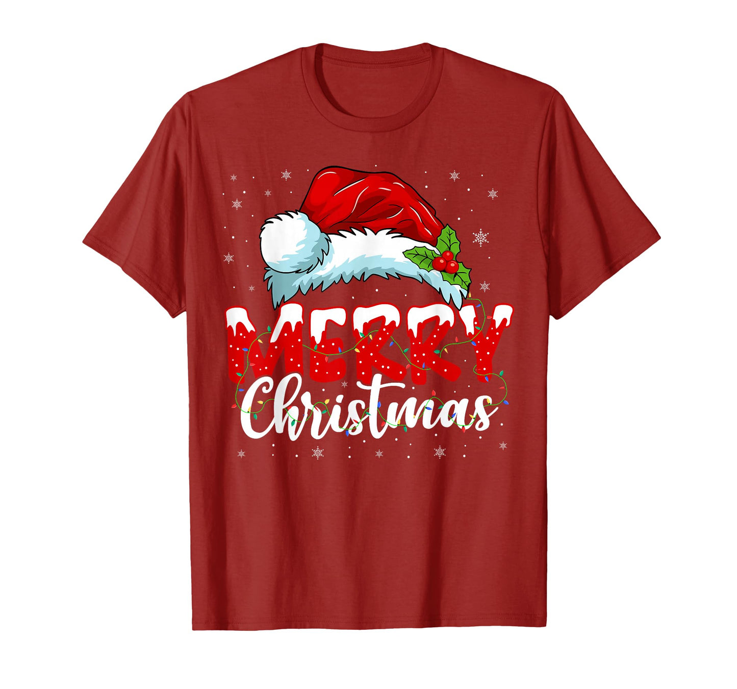 Christmas Shirt Women Men Family Lights Red Santa Hat Xmas T-Shirt