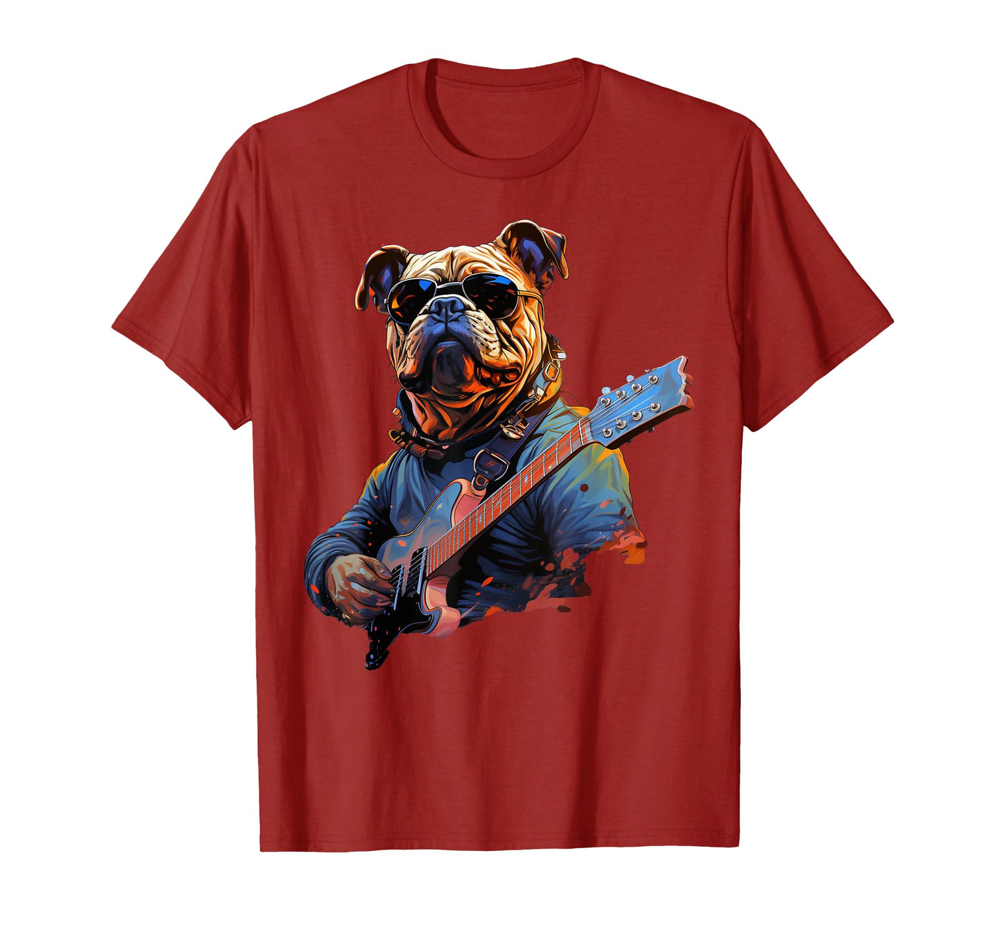 Funny Rock English Bulldog Playing Guitar T-Shirt