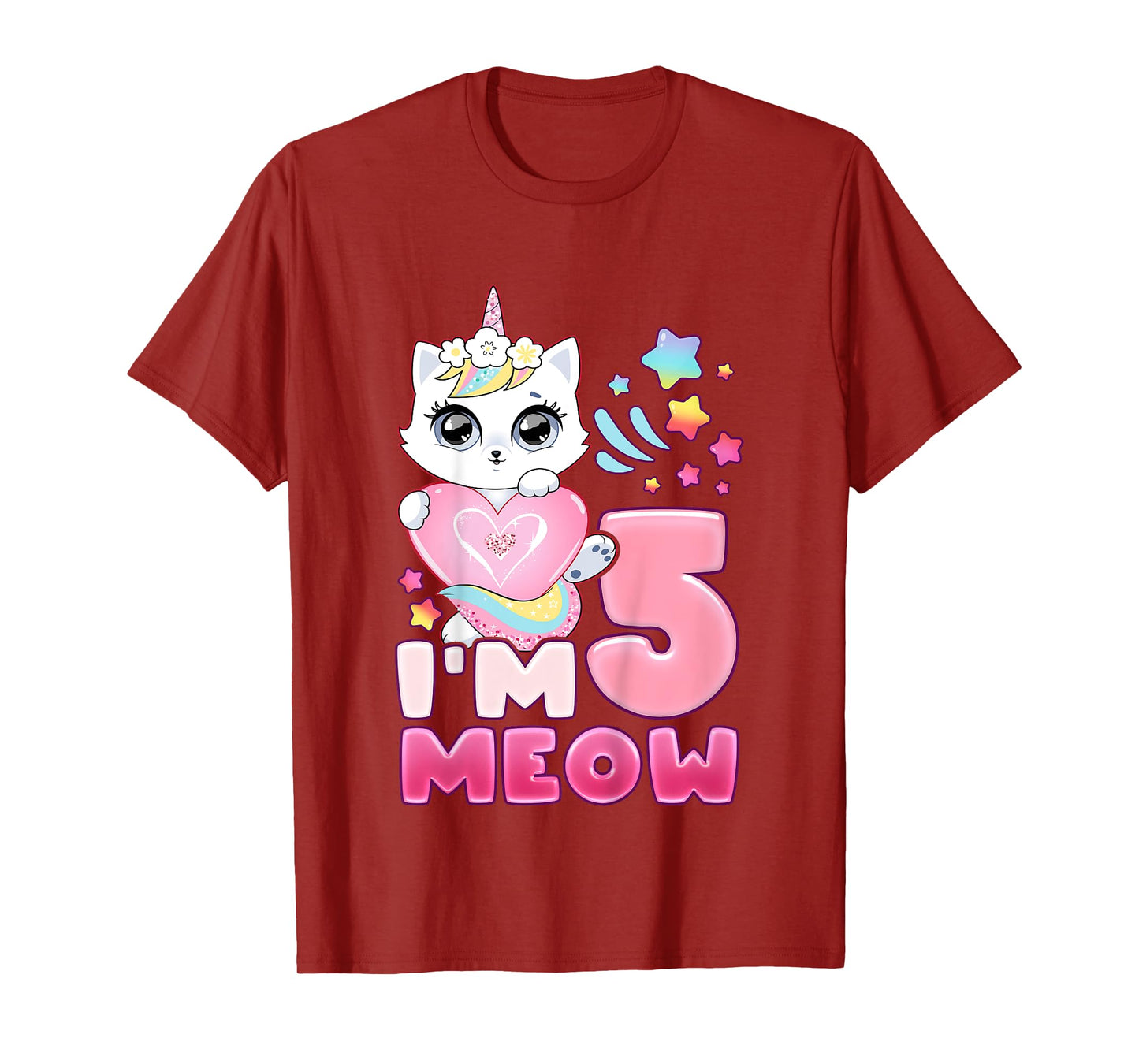 Birthday girl 5 years old, cat, unicorn, 5th birthday T-Shirt