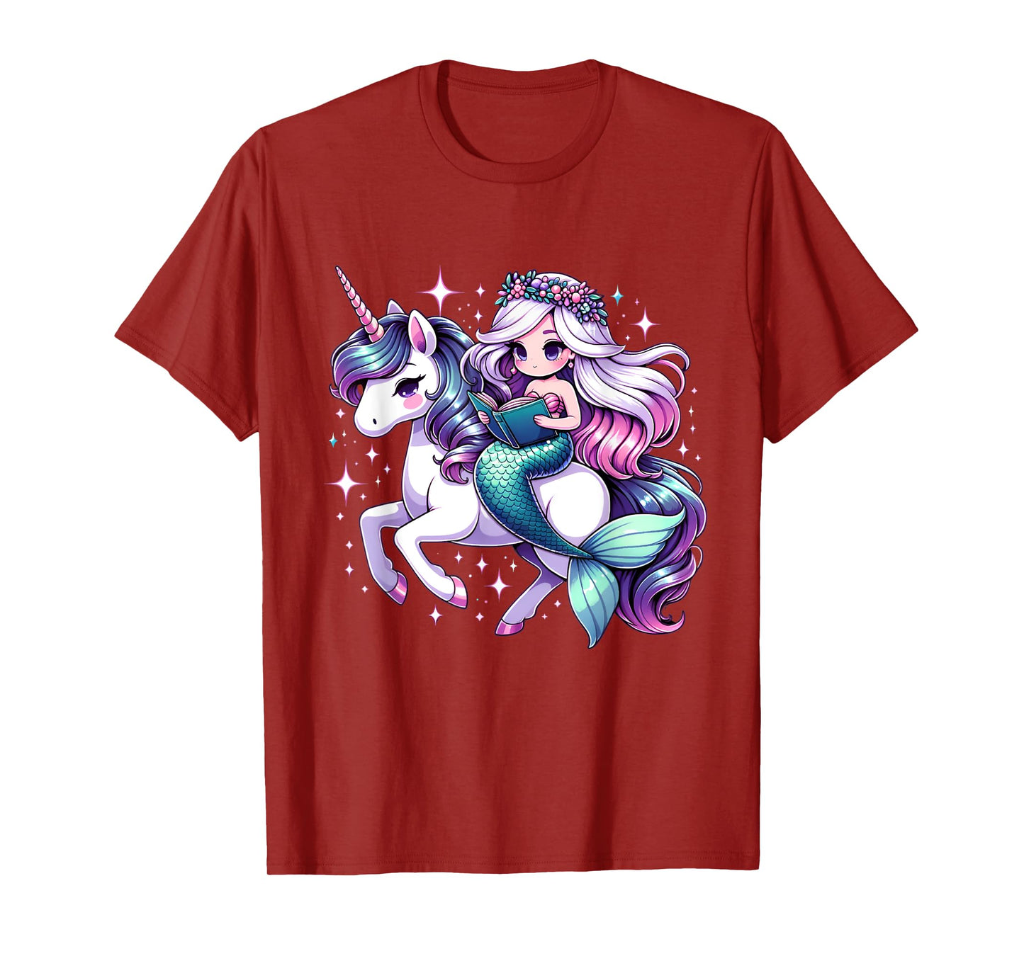 Unicorn kisses Mermaid wishes | reading books Birthday Girl T-Shirt