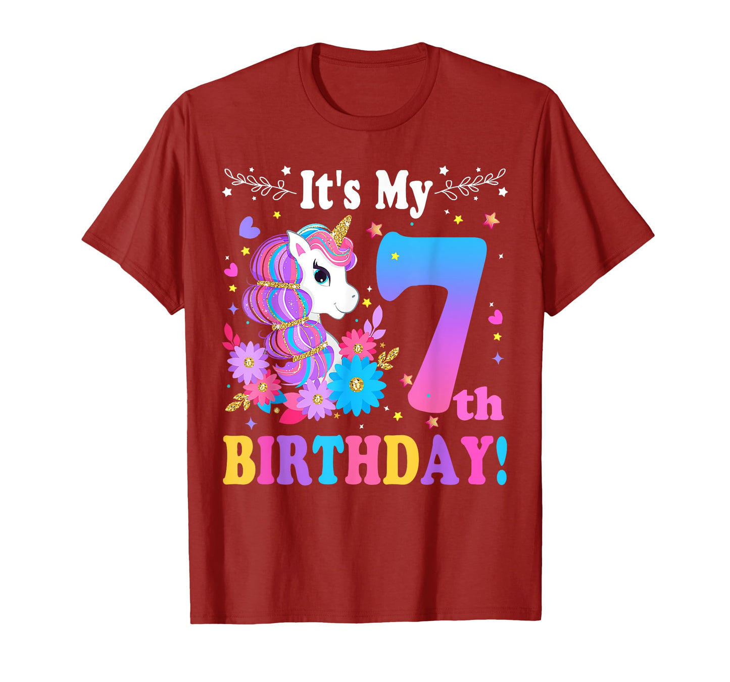 7 Year Old Its My 7th Birthday Cute Unicorn Kids Girls Teens T-Shirt