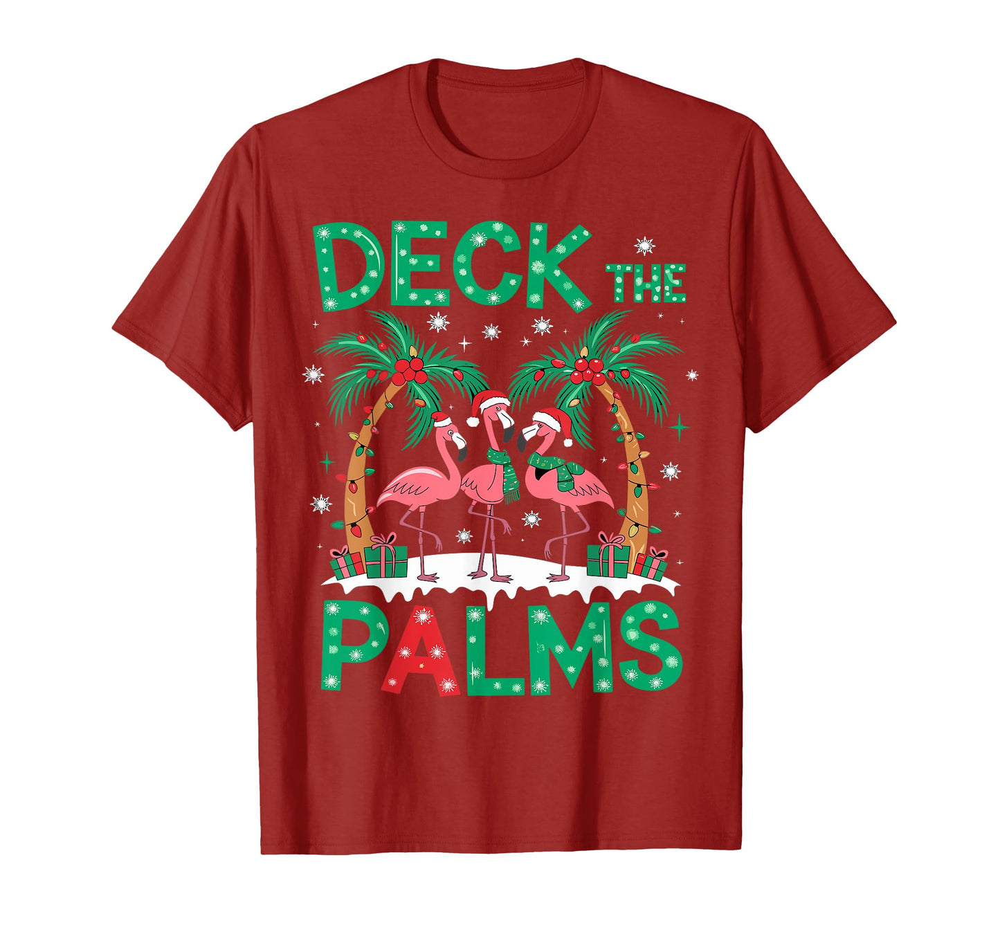 Deck the Palms Flamingo Tropical Christmas Lights Palm Tree T-Shirt