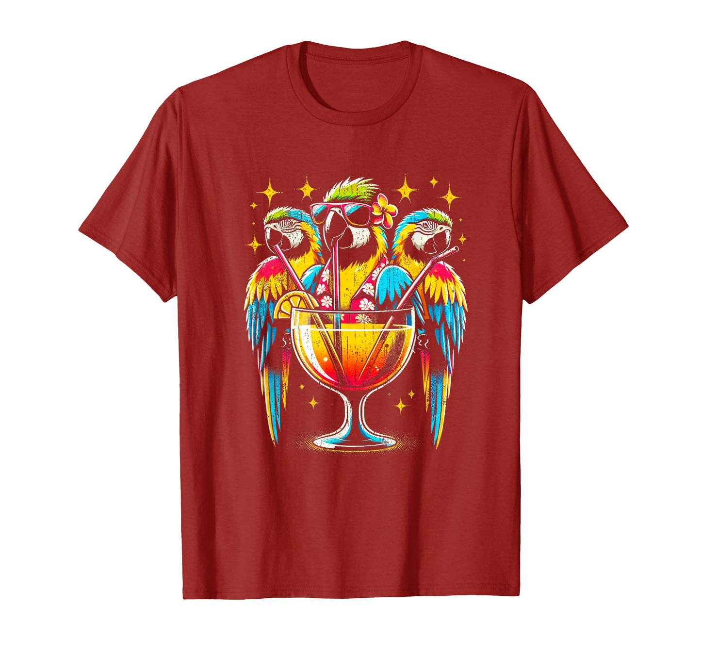 Parrots Drinking Margarita Tropical Birds Vacation Hawaiian T-Shirt