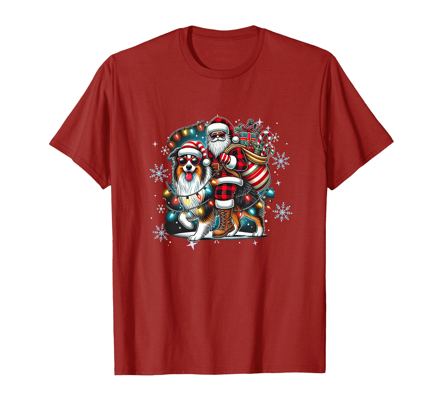 Australian Shepherd Christmas Santa Hat Xmas Aussie Lover T-Shirt