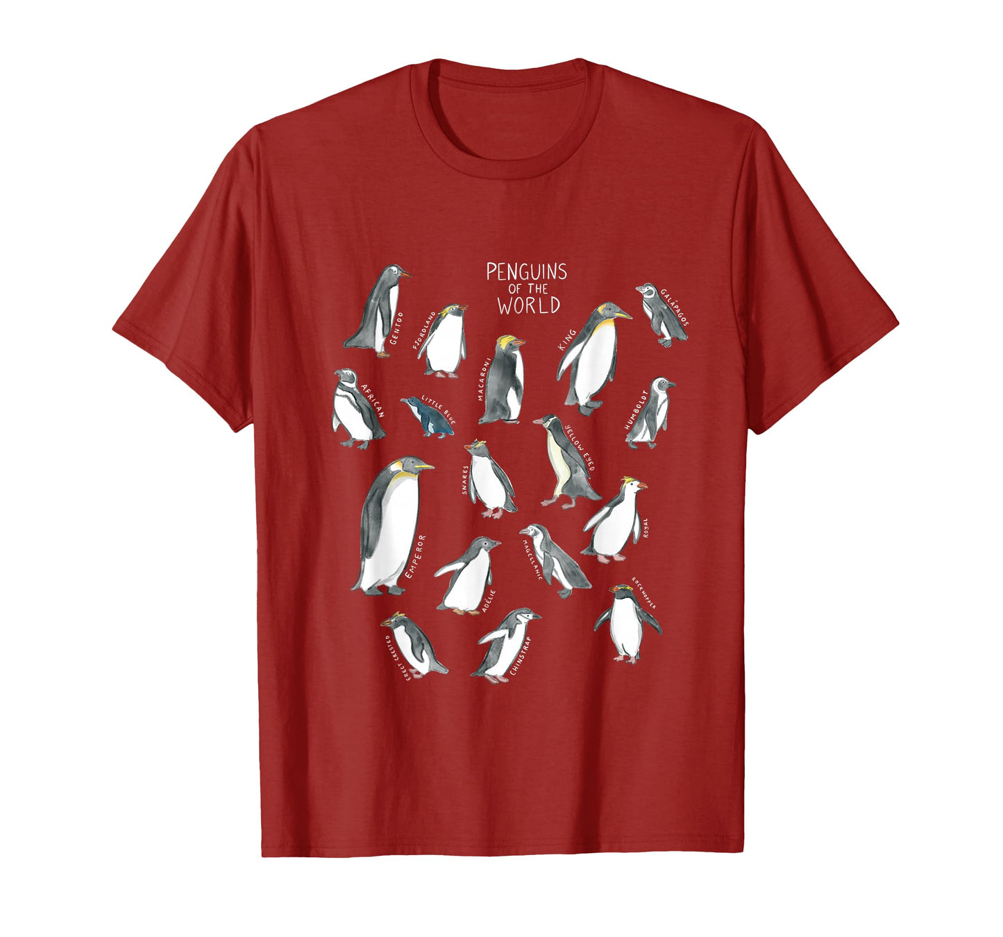 All types of penguins in the world watercolour T-Shirt