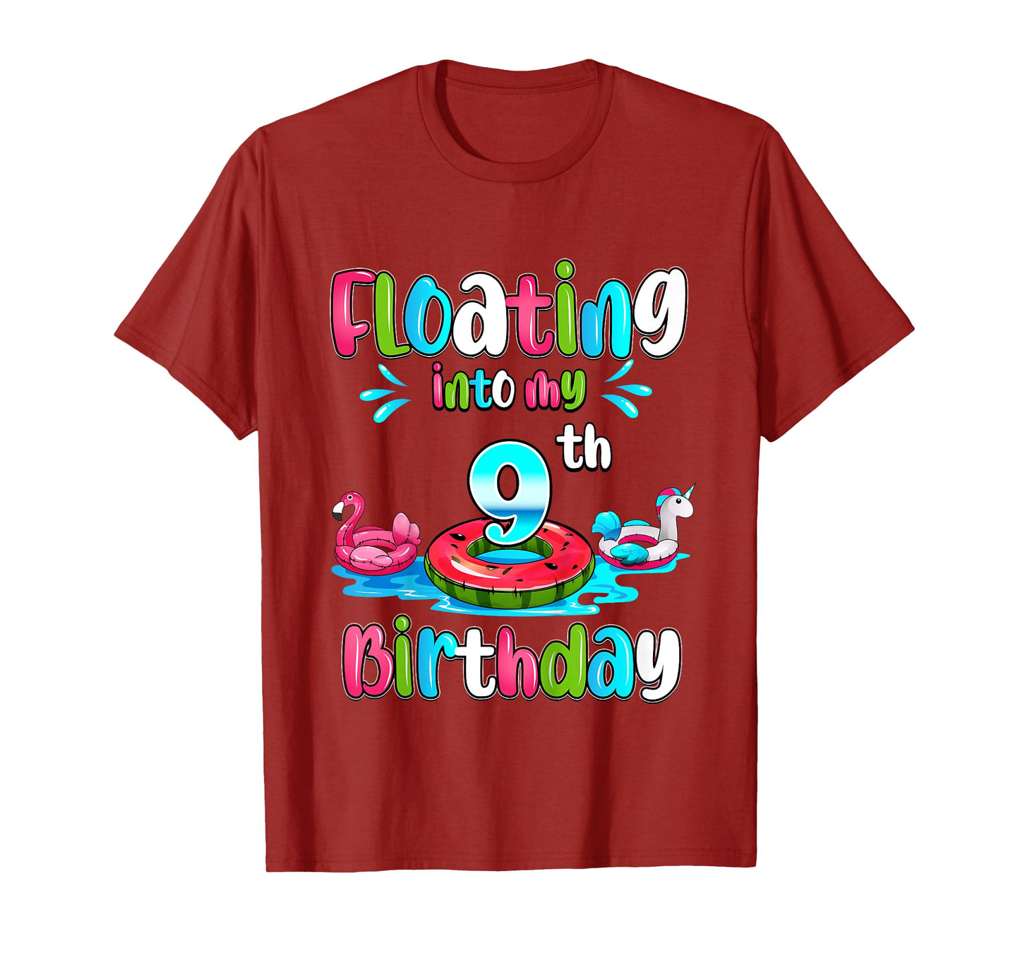 Kids Floating Into My 9th Birthday Pool Party Float 9 Years Old T-Shirt