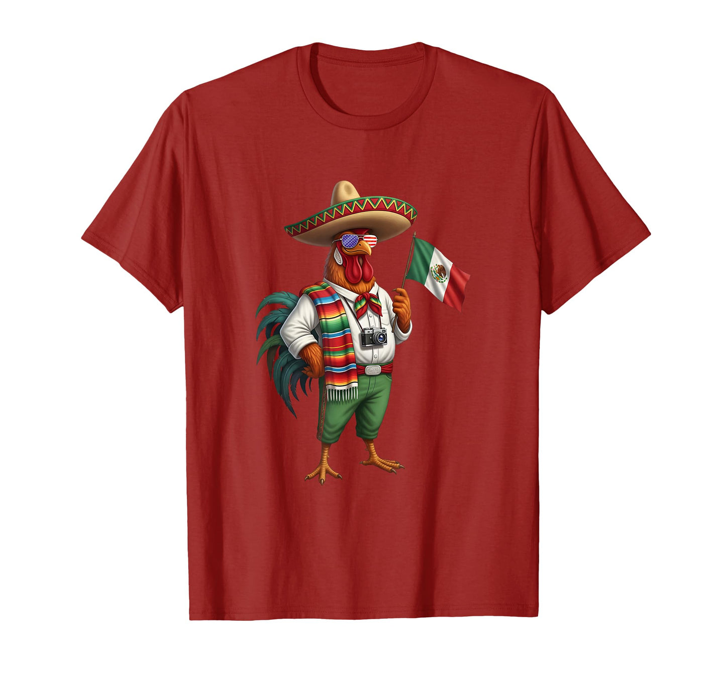 Mexican Rooster Chicken Mexico Flag American Sunglasses T-Shirt