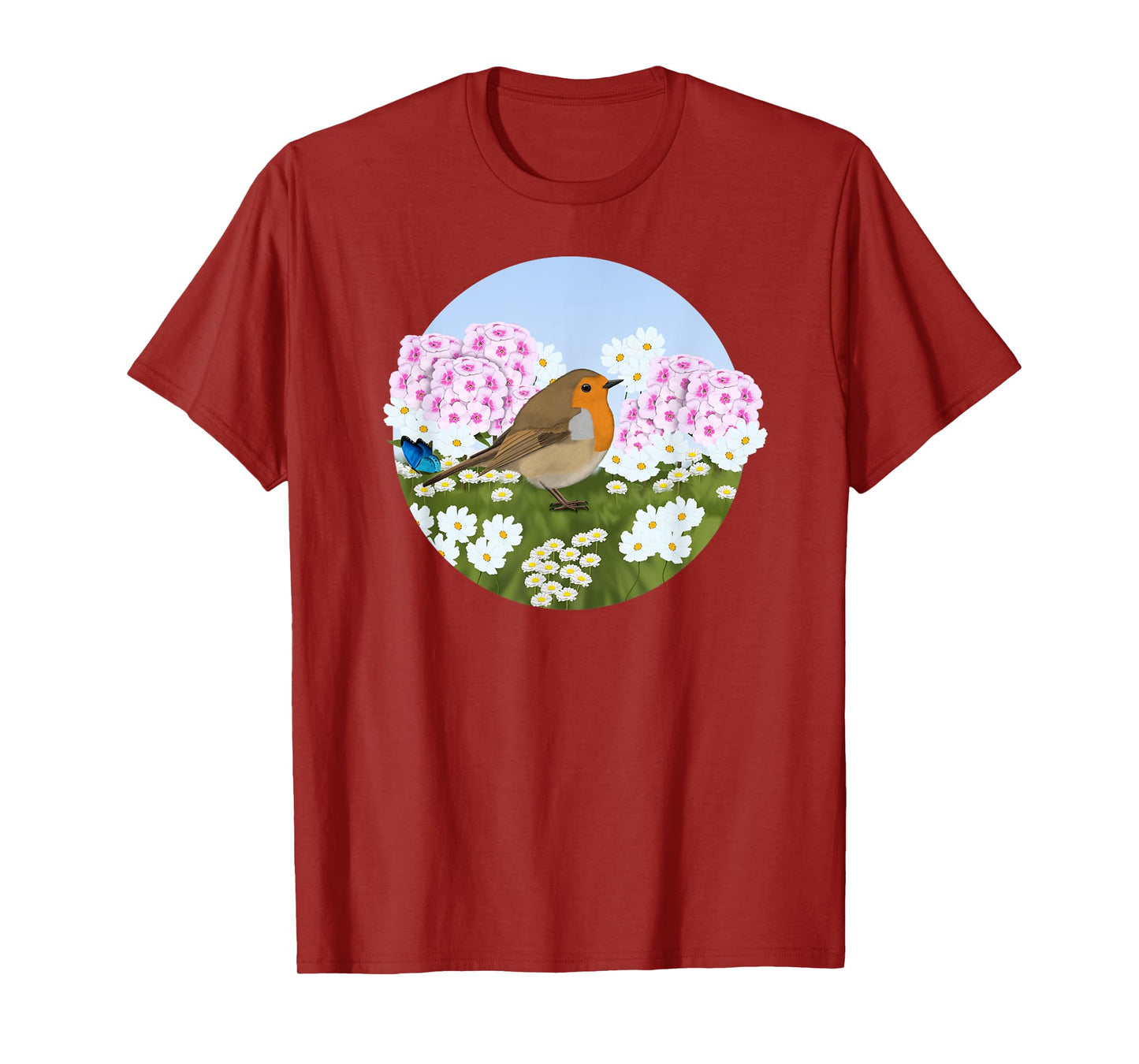 Robin Summer Flowers Bird Birder Bird Watching Biologist T-Shirt