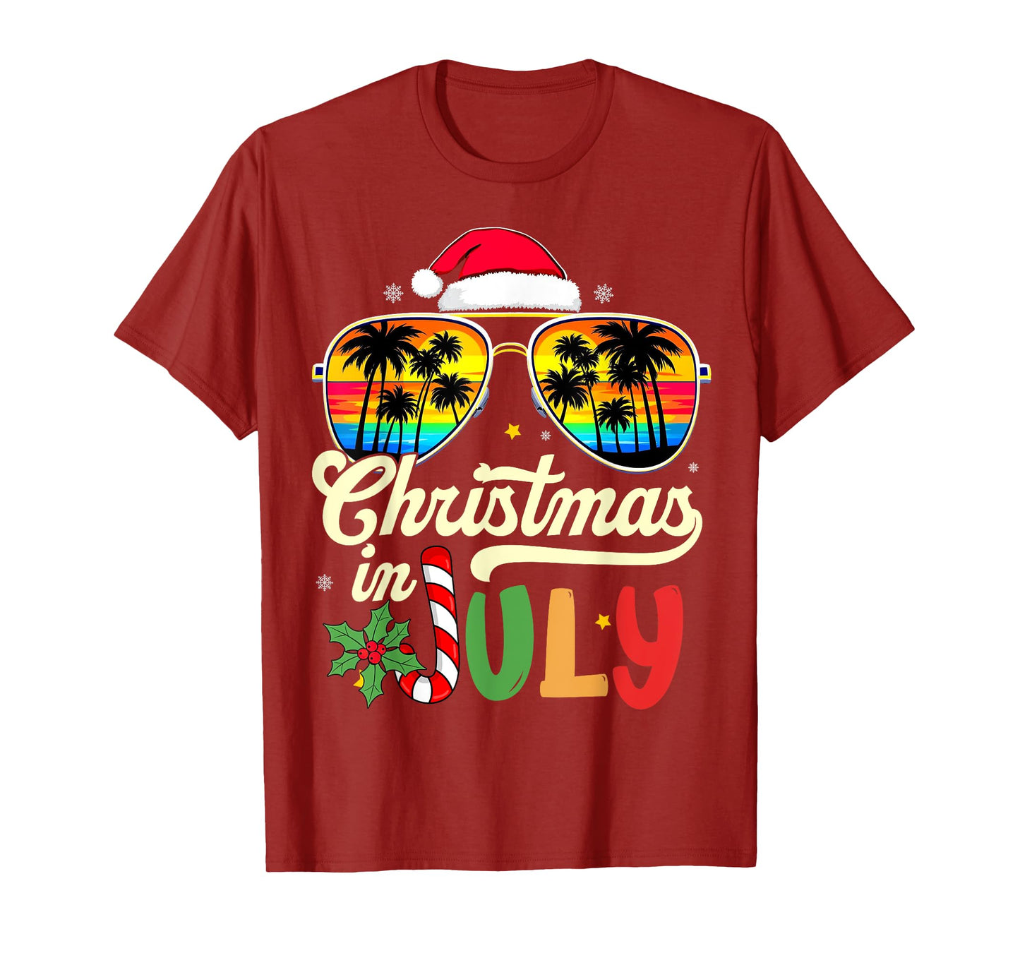 Xmas In July Sunglasses Beach Tropical Summer Vibes Santa T-Shirt