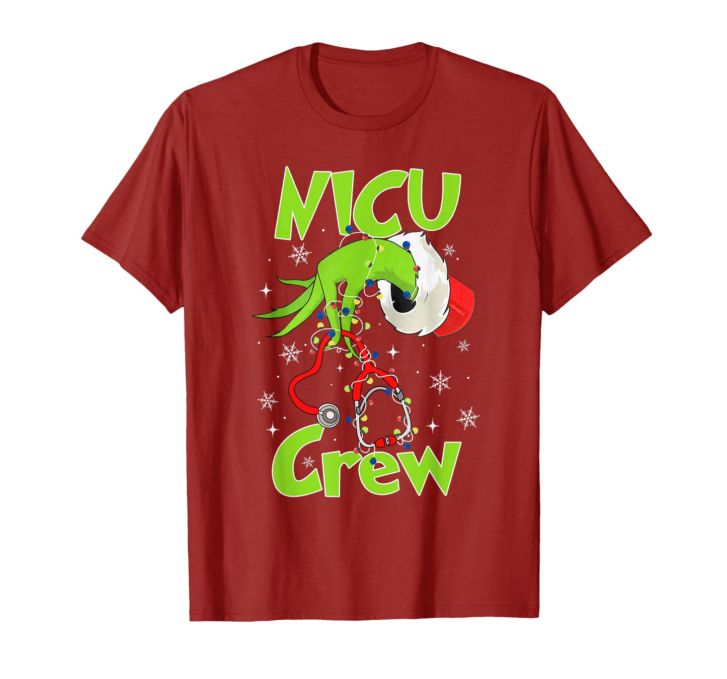 Nurse Christmas Stethoscope NICU Crew Xmas Lights Pajamas T-Shirt