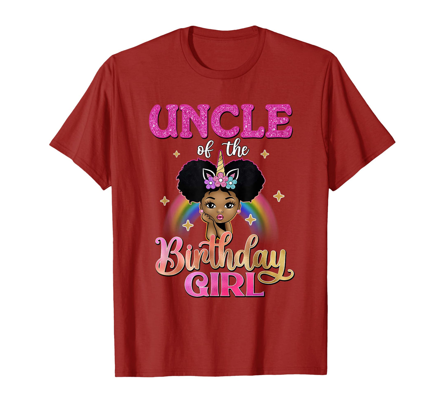 Uncle of The Birthday Girl Princess Afro Melanin Unicorn T-Shirt