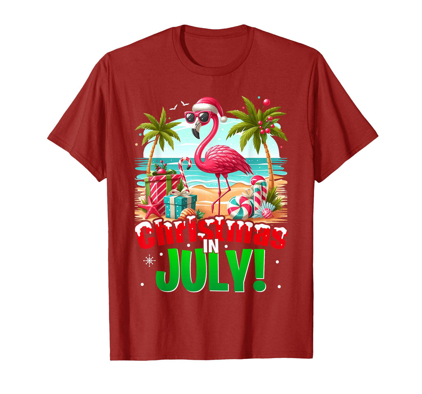 Christmas In July Shirt Boys Kids Santa Flamingo Summer Xmas T-Shirt
