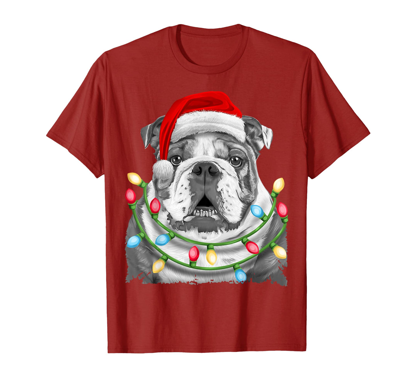 English Bulldog Santa Christmas Tree Lights Xmas Boys Dog T-Shirt