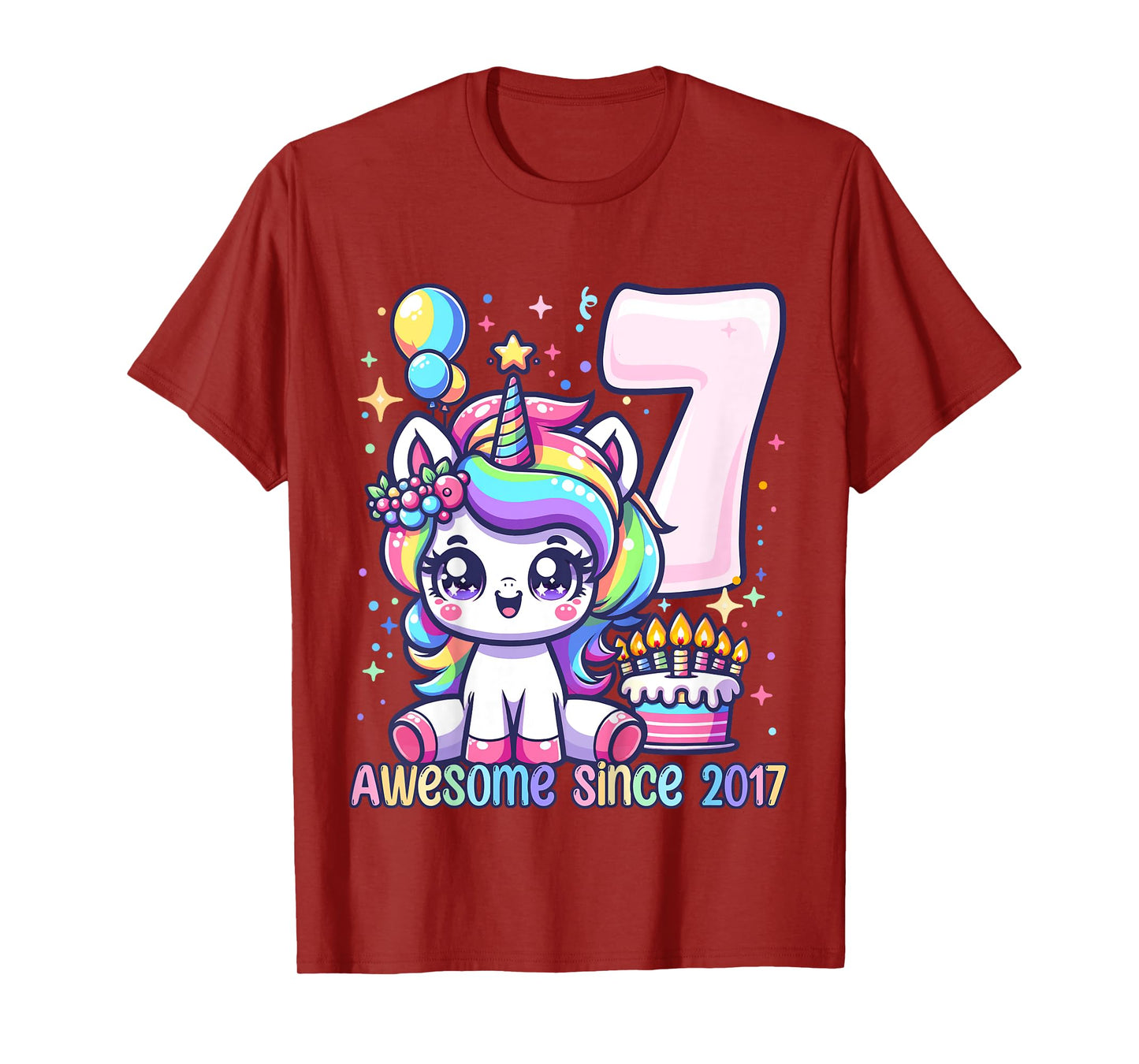 Kids Unicorn 7th Birthday 7 Year Old Unicorn Party Girls Outfit T-Shirt