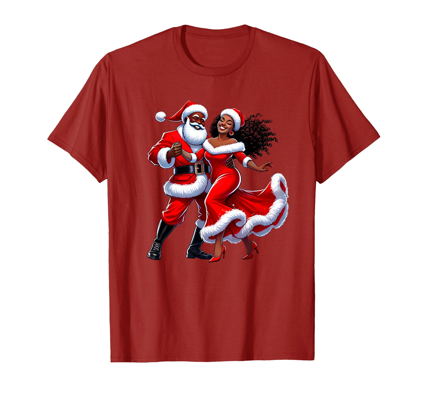 Christmas African Santa Mrs Claus Dancing African American T-Shirt