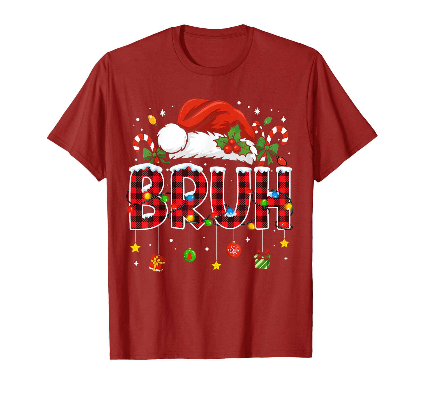 Bruh Funny Christmas Red Plaid Teens Boys Kids Xmas Pajamas T-Shirt