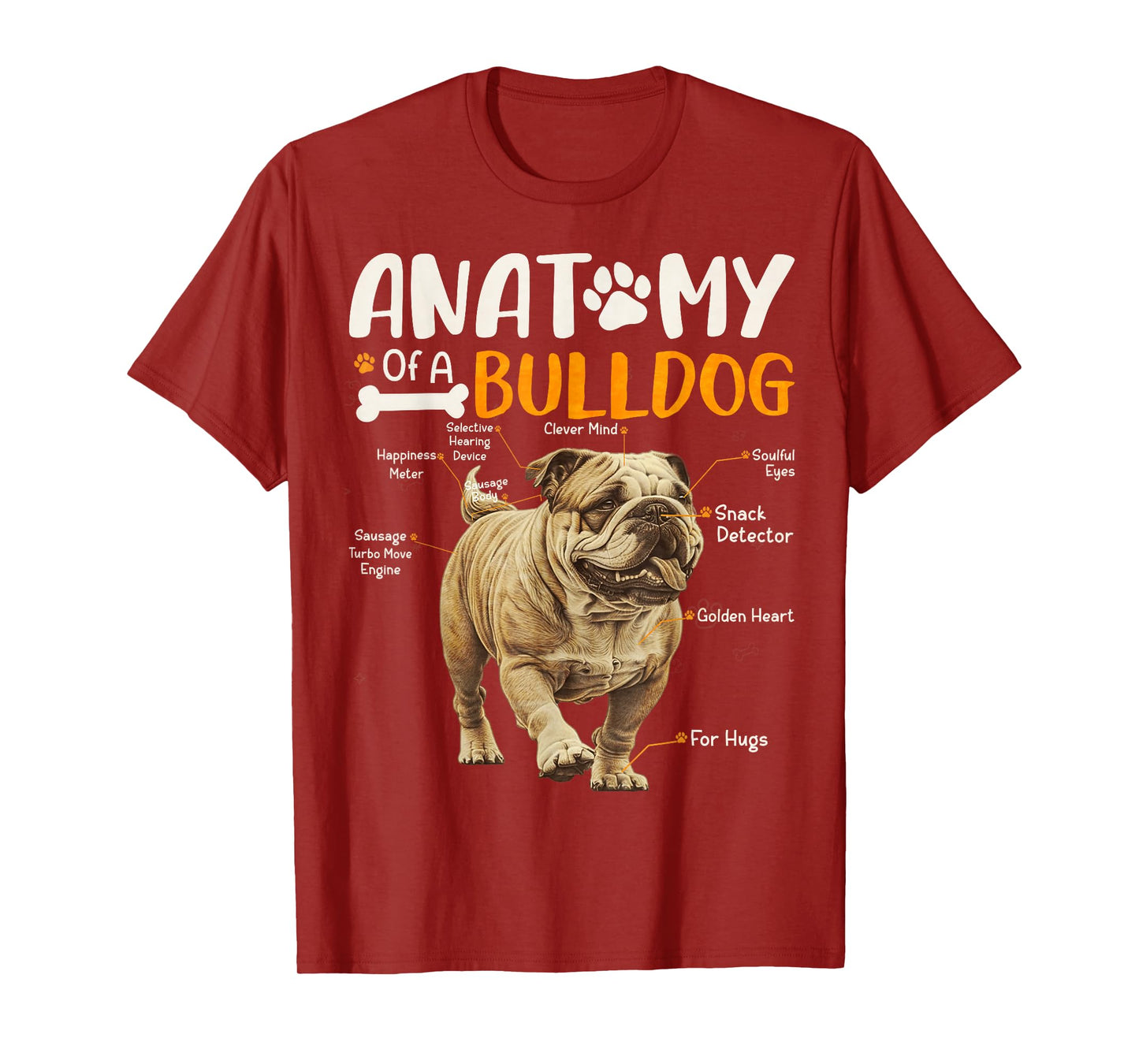 Vintage Anatomy Of A Bulldog Dog Funny Puppy Pet Lover T-Shirt