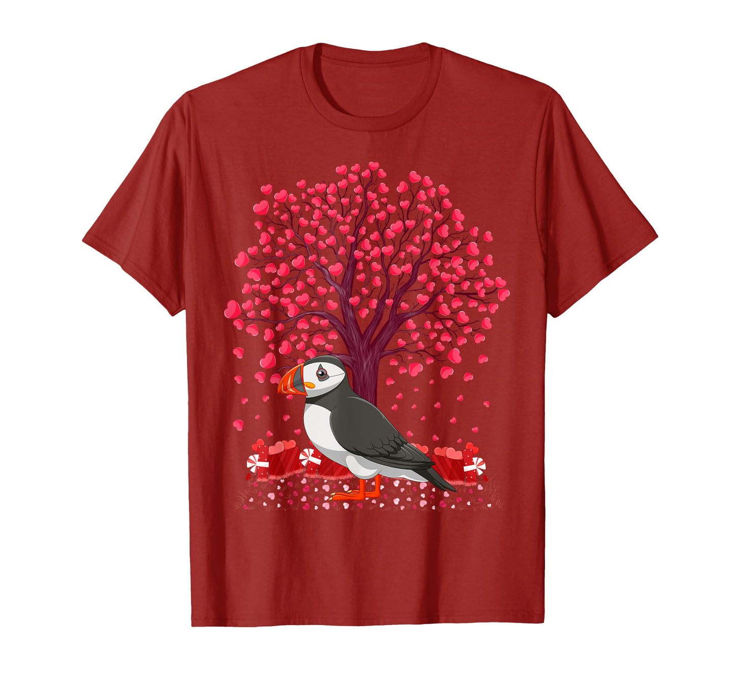 Puffin Bird Lover Heart Tree Puffin Valentine's Day T-Shirt