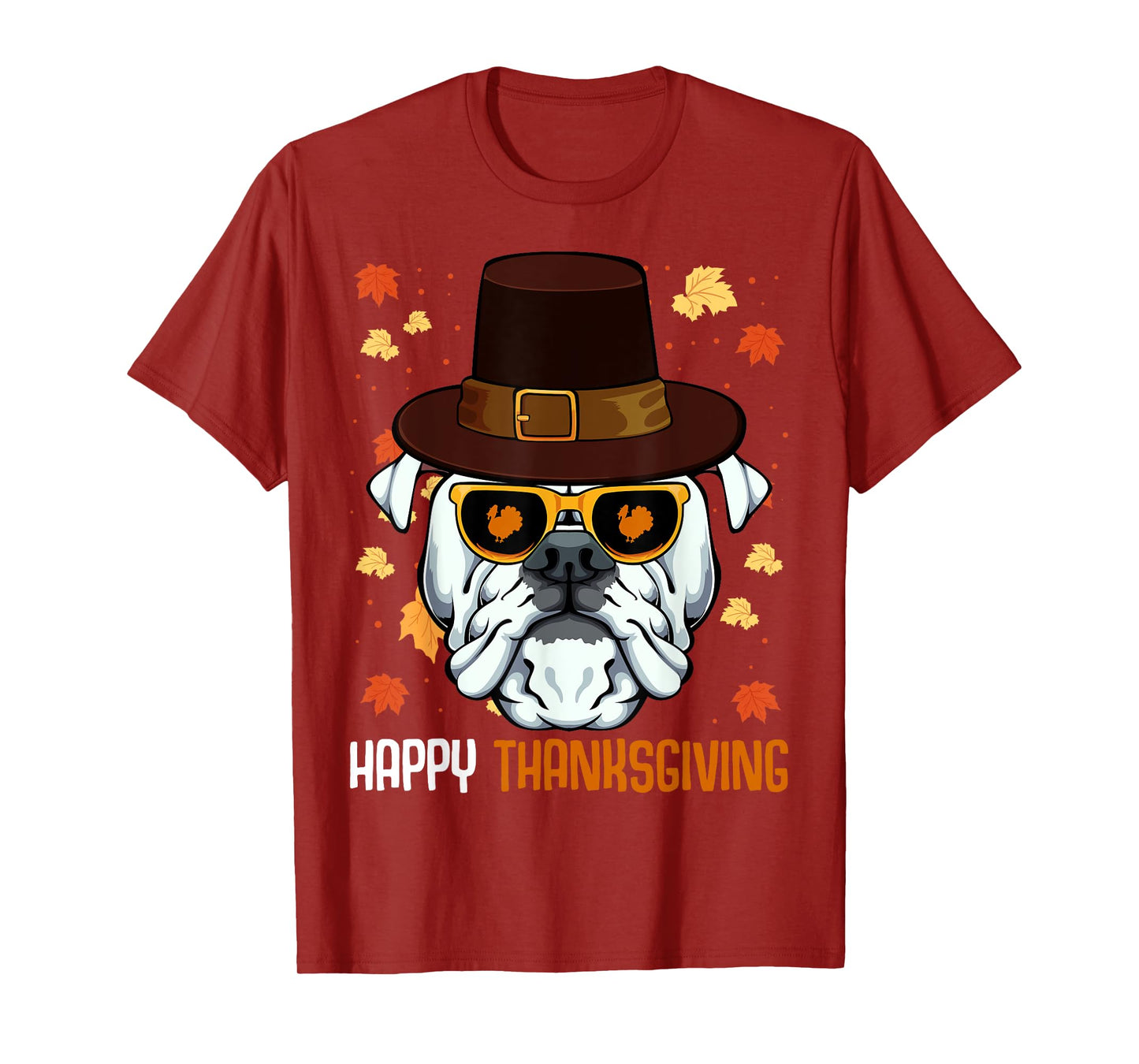 English Bulldog On Sunglasses Thanksgiving Day Dog Turkey T-Shirt