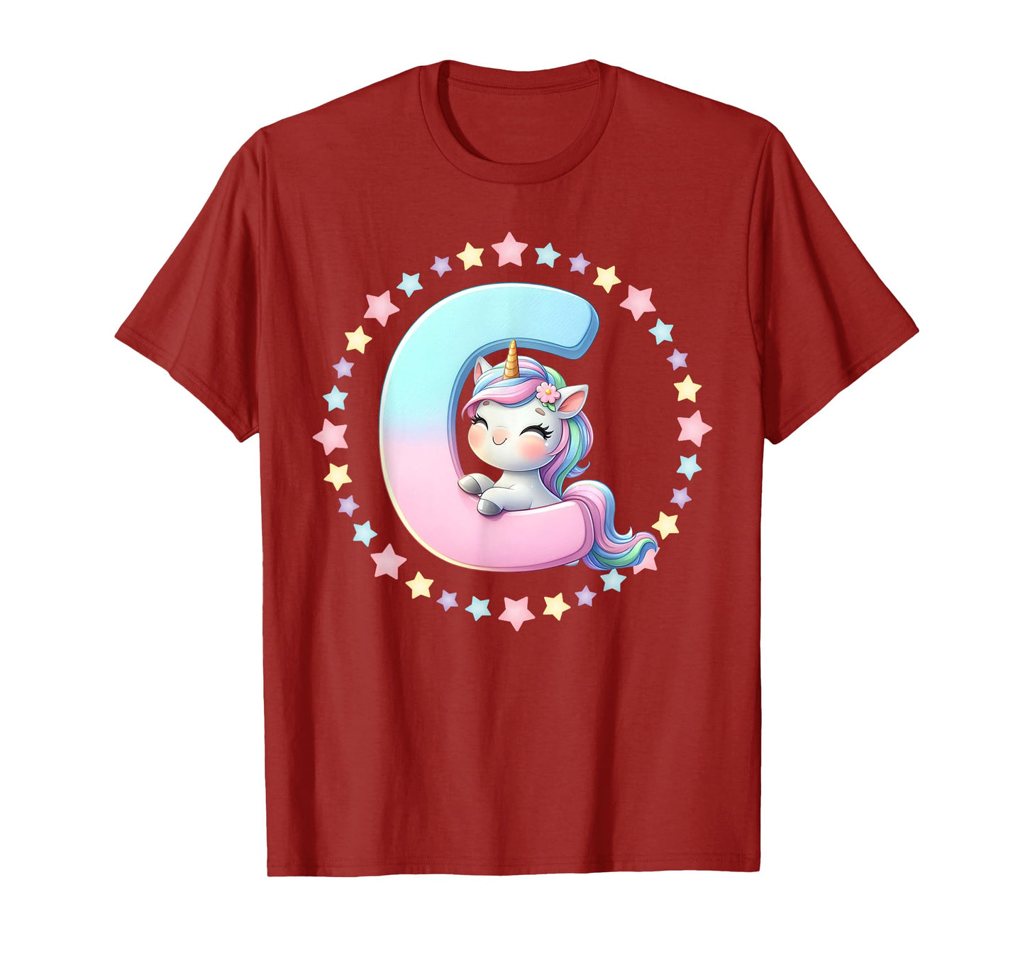 Unicorn Letter C Initial Rainbow Monogram Girls Kids T-Shirt