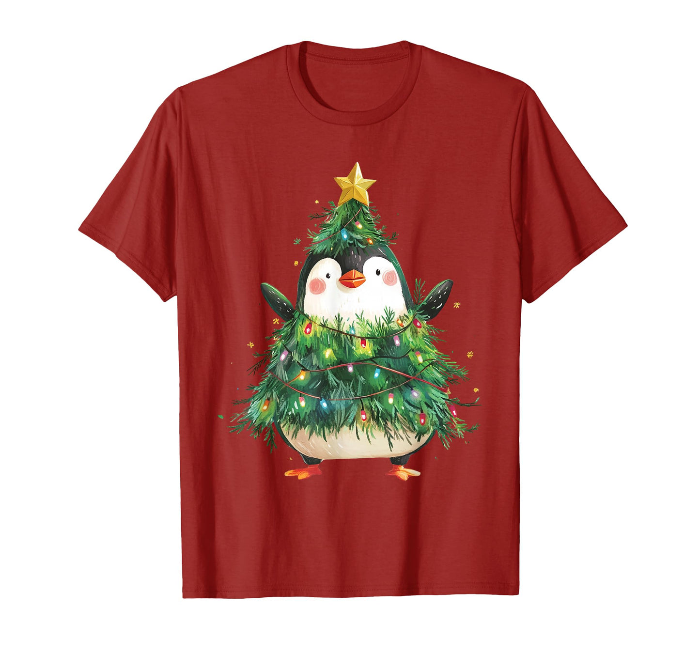 Penguin Christmas Tree Pajamas Girls Boys Xmas Lights T-Shirt