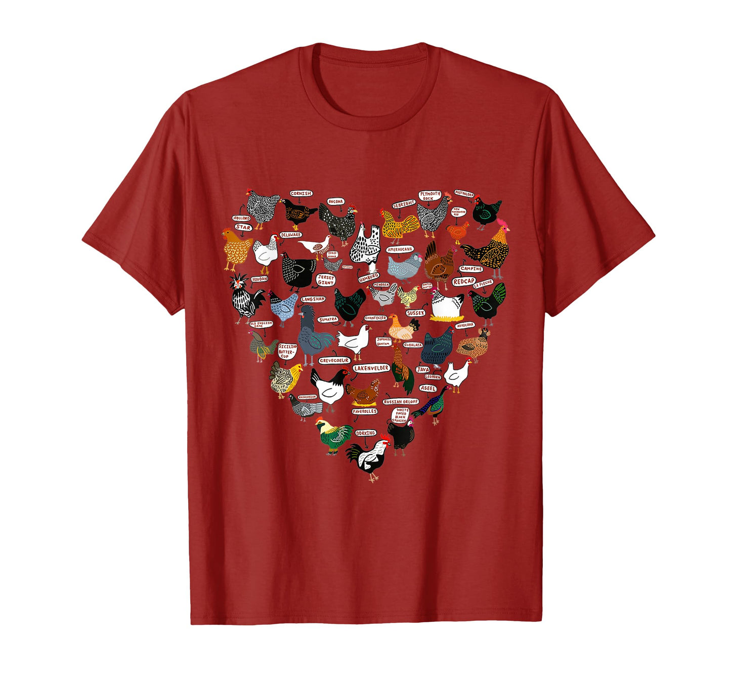 Funny Heart Design List Of Chicken Breeds T-Shirt