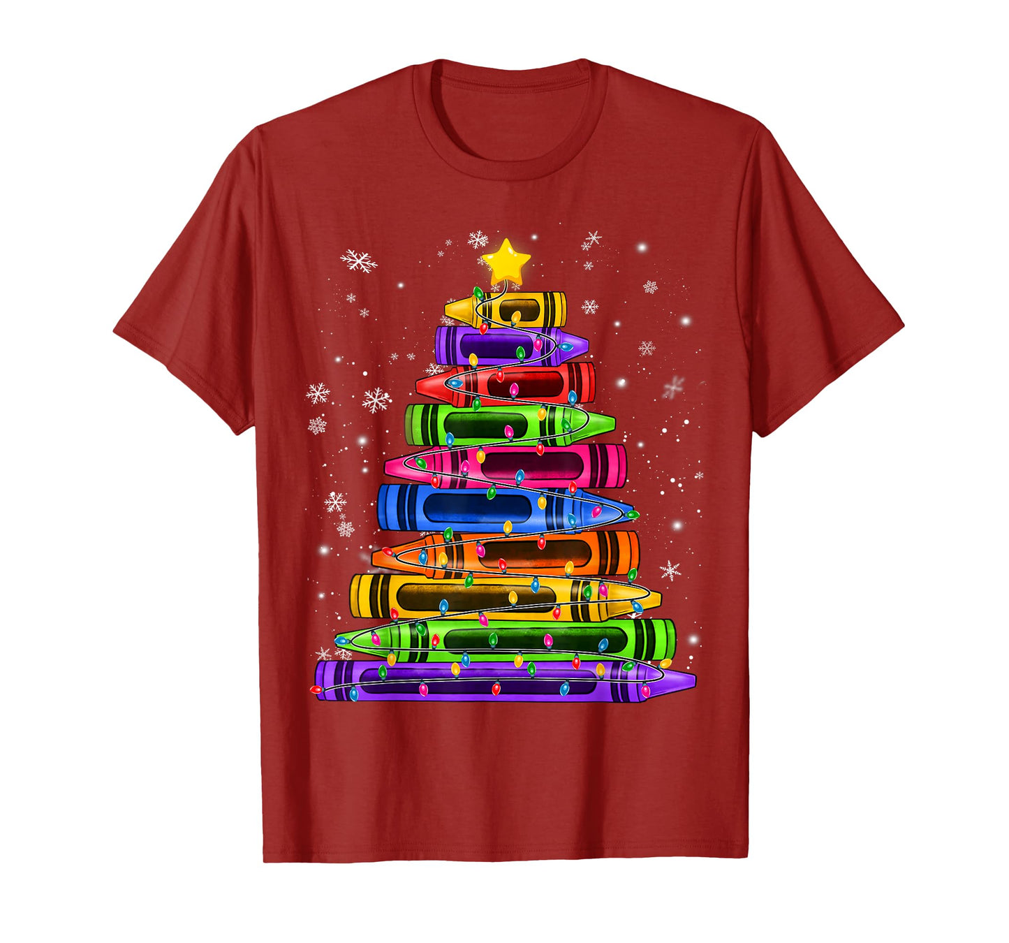 Crayon Christmas Tree Lights School Teacher Student Xmas T-Shirt