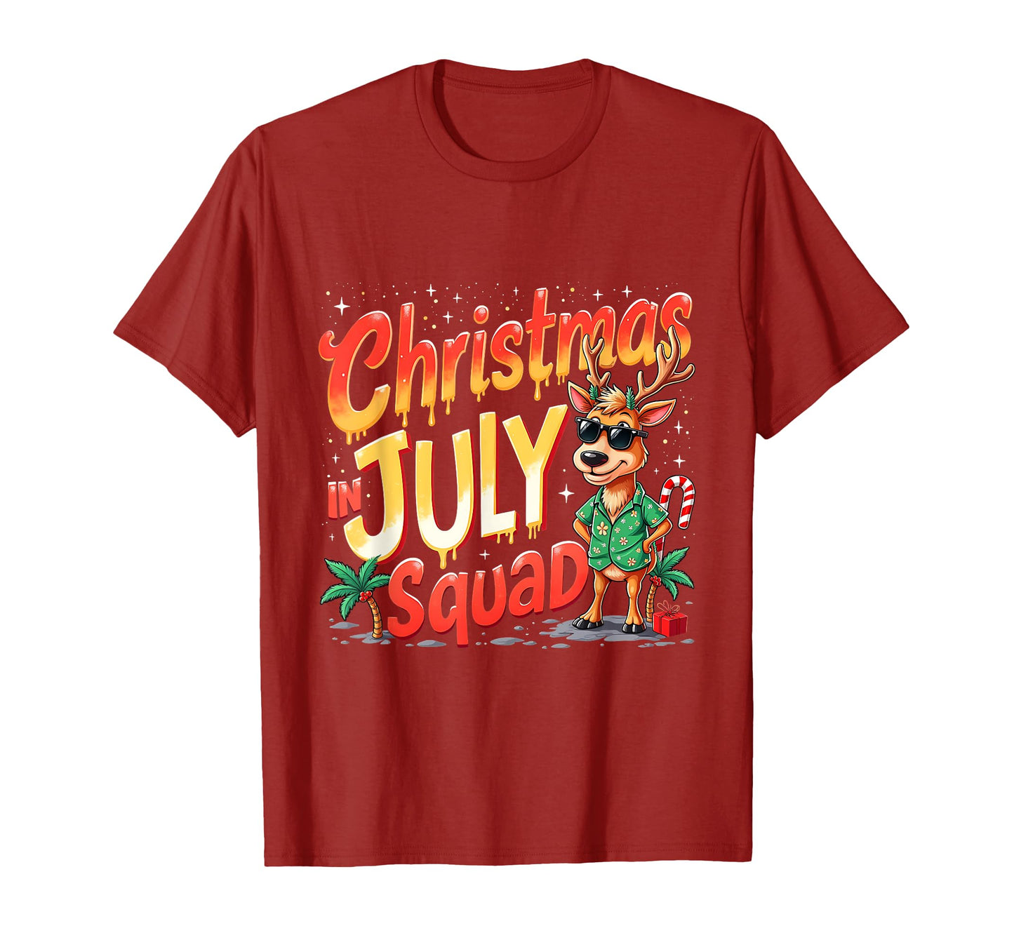 Christmas In July Squad Summer Funny Santa Reindeers T-Shirt