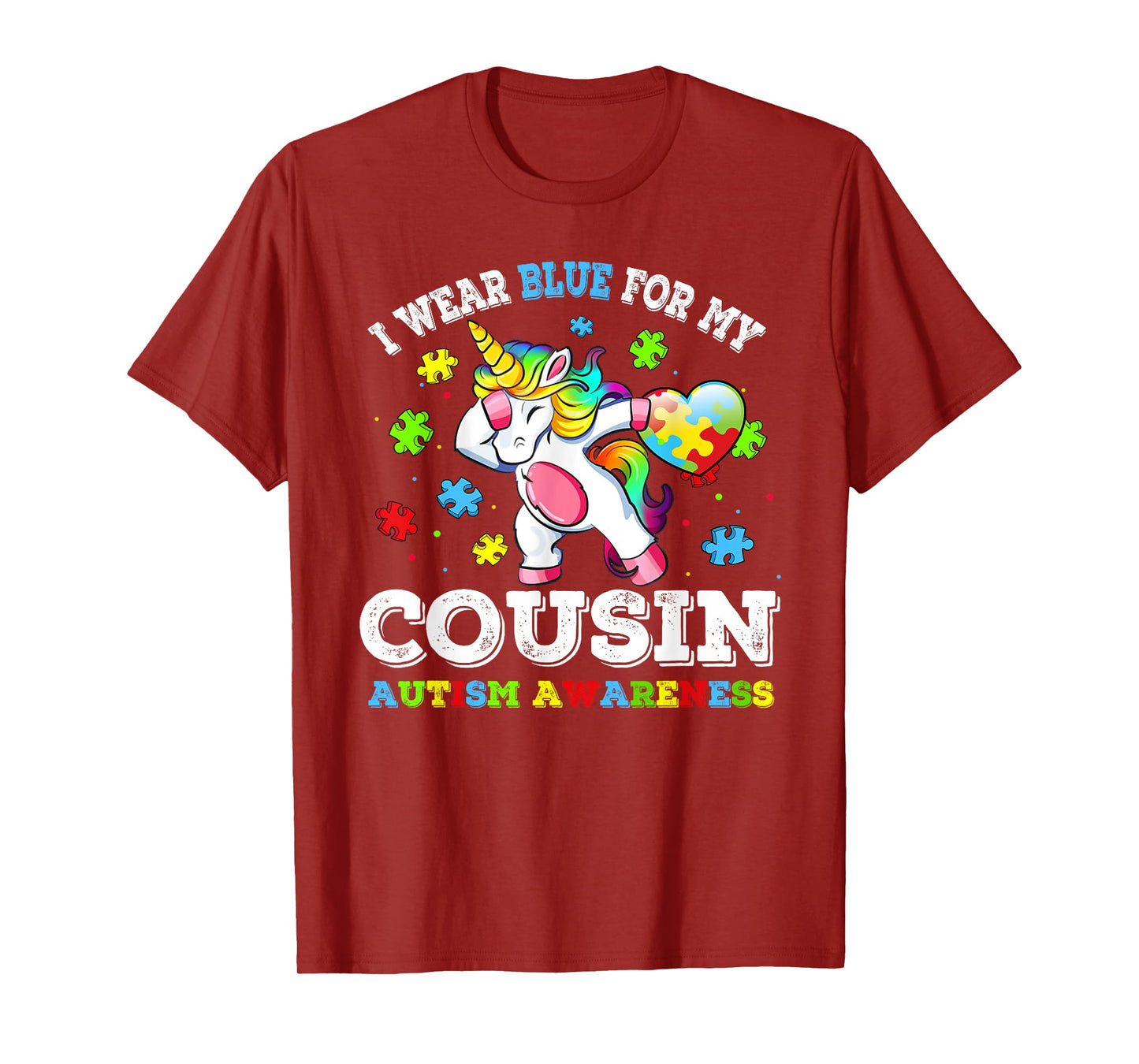 I Wear Blue For My Cousin Autism Dab Unicorn Puzzle Piece T-Shirt