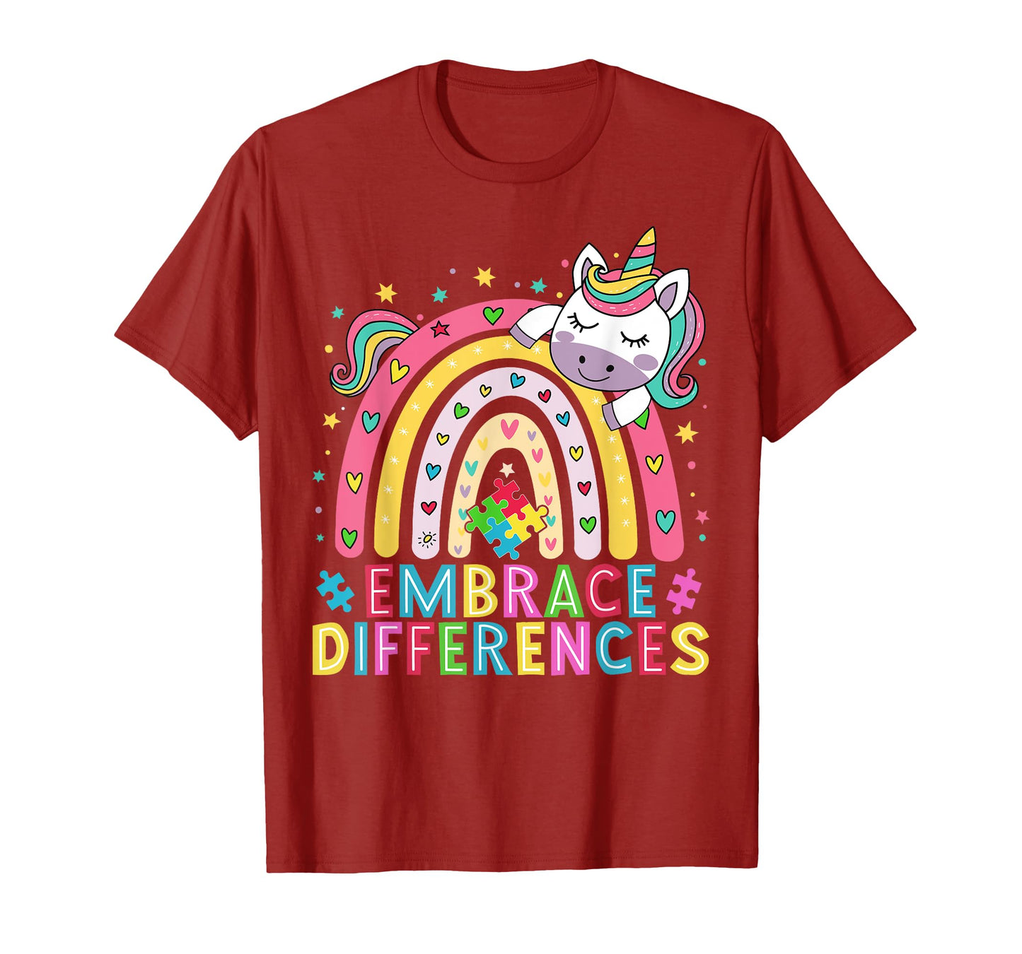 Funny Autism Awareness Cute Rainbow Unicorn Women Girls T-Shirt