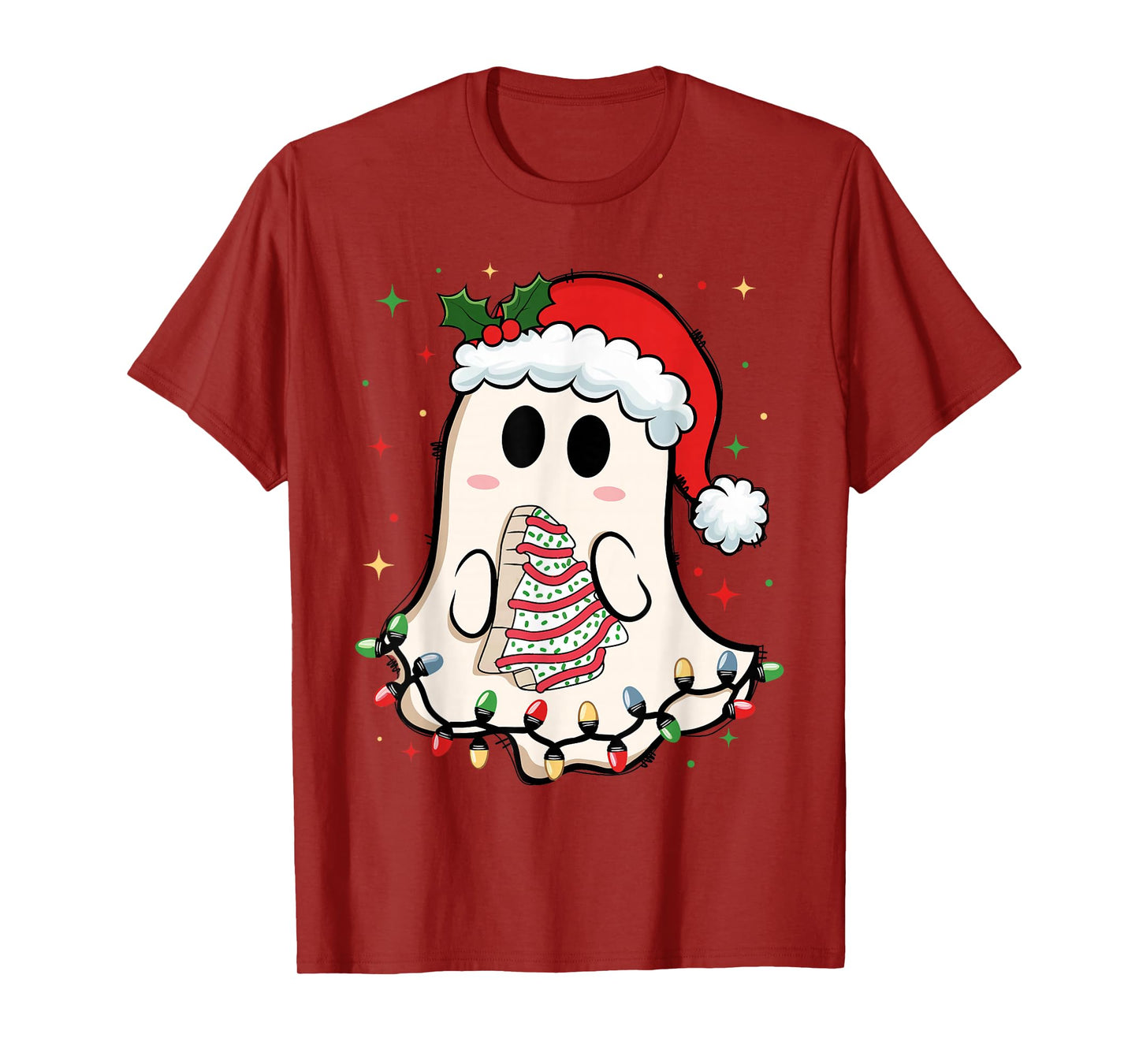 Cute Christmas Ghost Tree Cake Merry Xmas Women Girls Kids T-Shirt