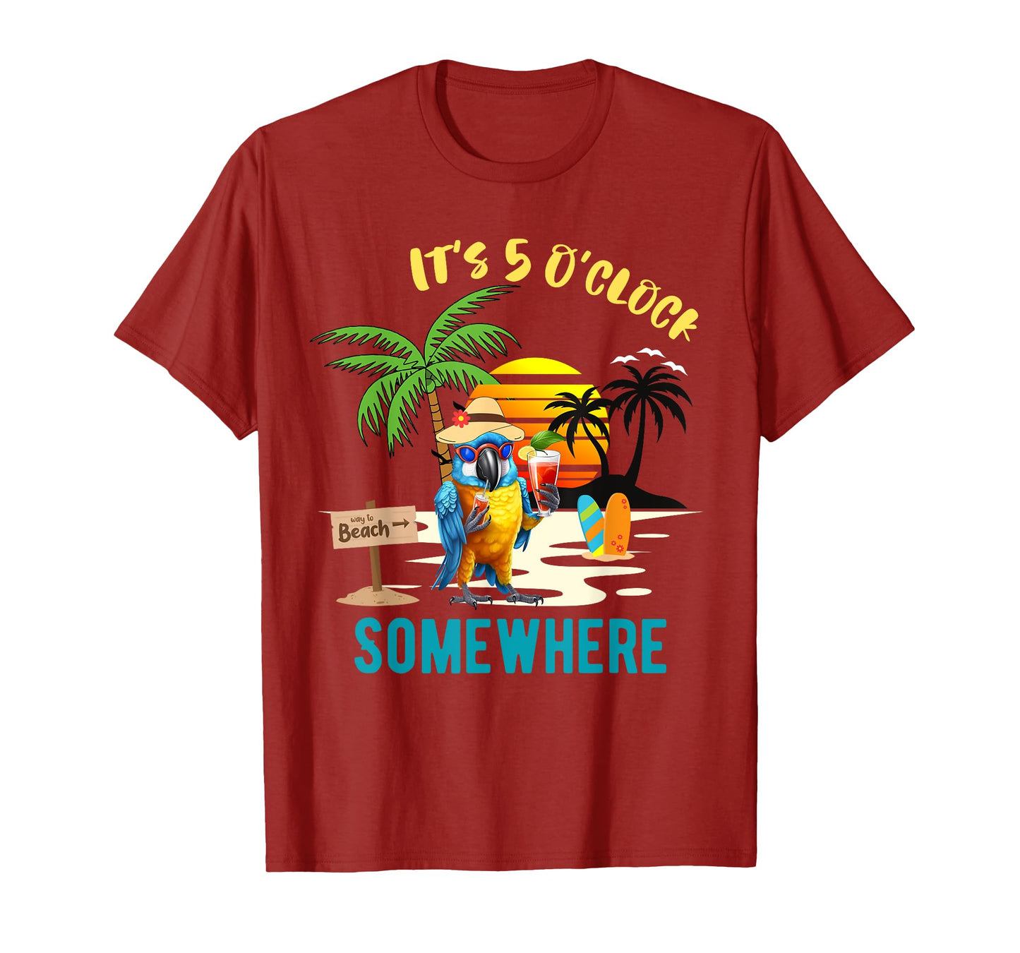 It's 5 O’clock Somewhere Parrot Sunset Drinking T-Shirt