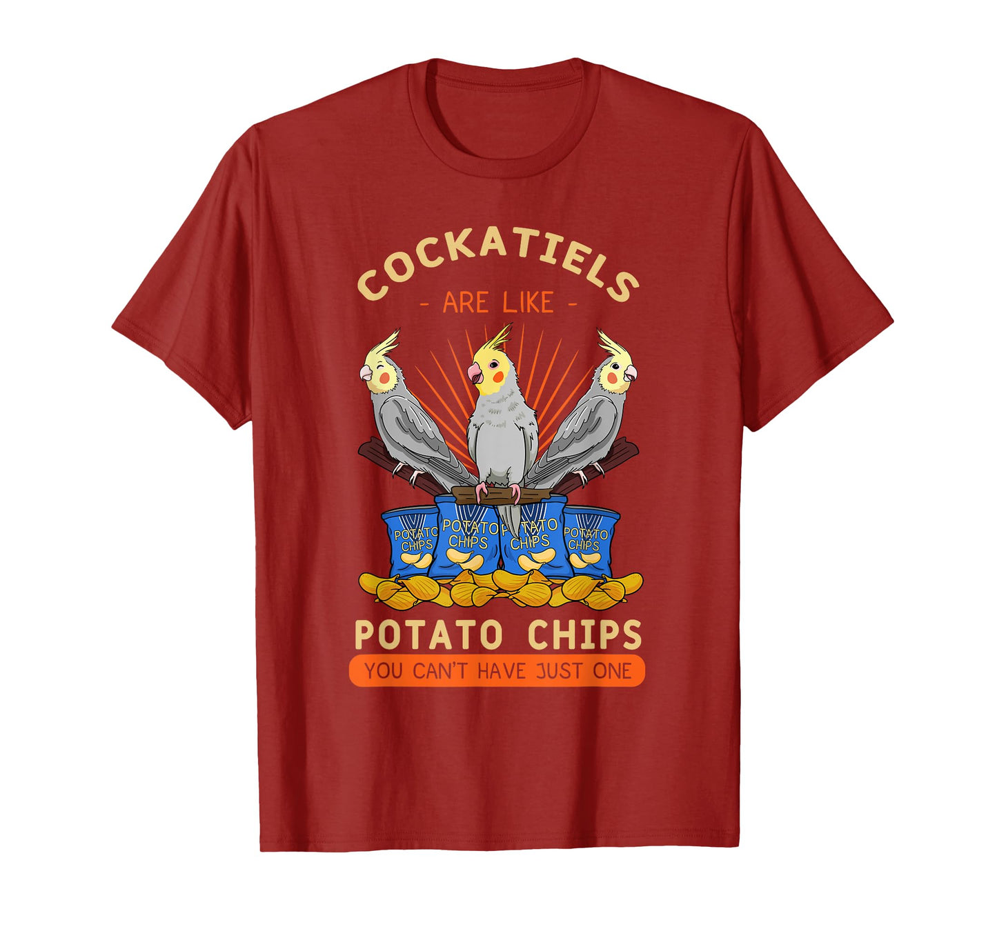 Cockatiel Potato Chips Cockatoo Lutino Parrot Quarrion Tiel T-Shirt, Black, Small