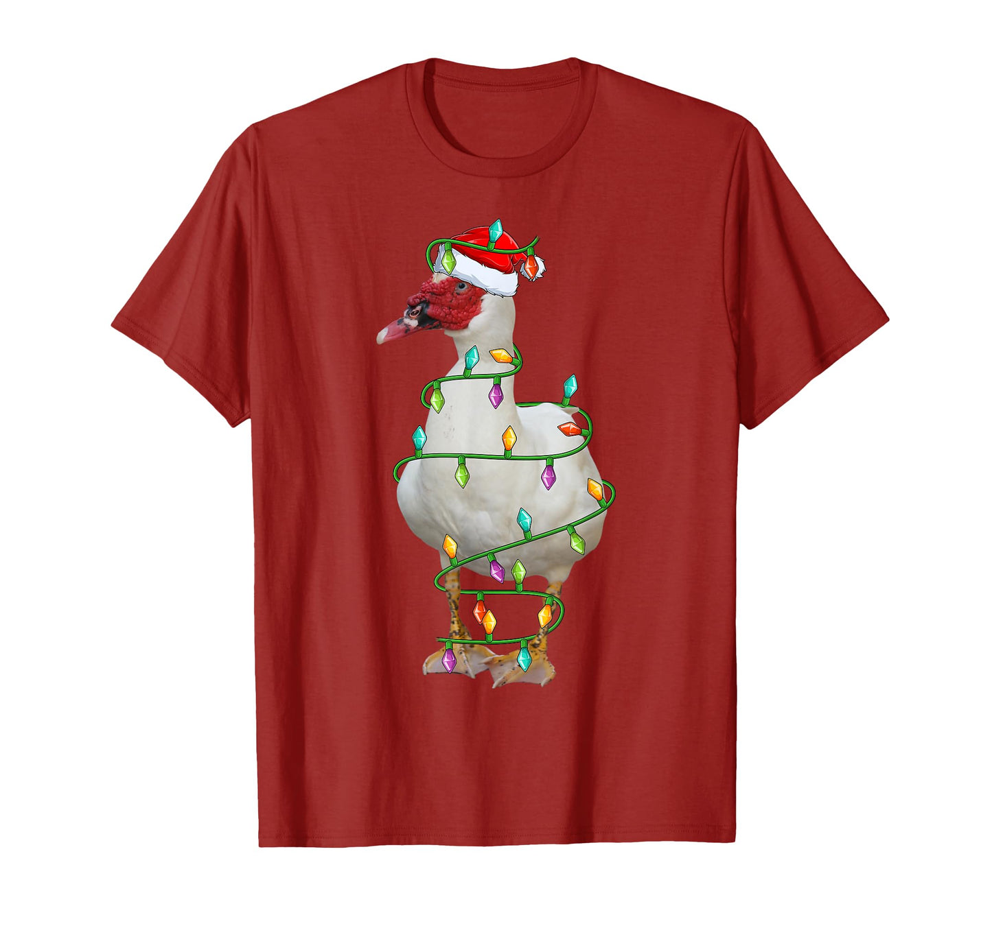 Xmas Lights Santa Hat Muscovy Duck Bird Christmas T-Shirt