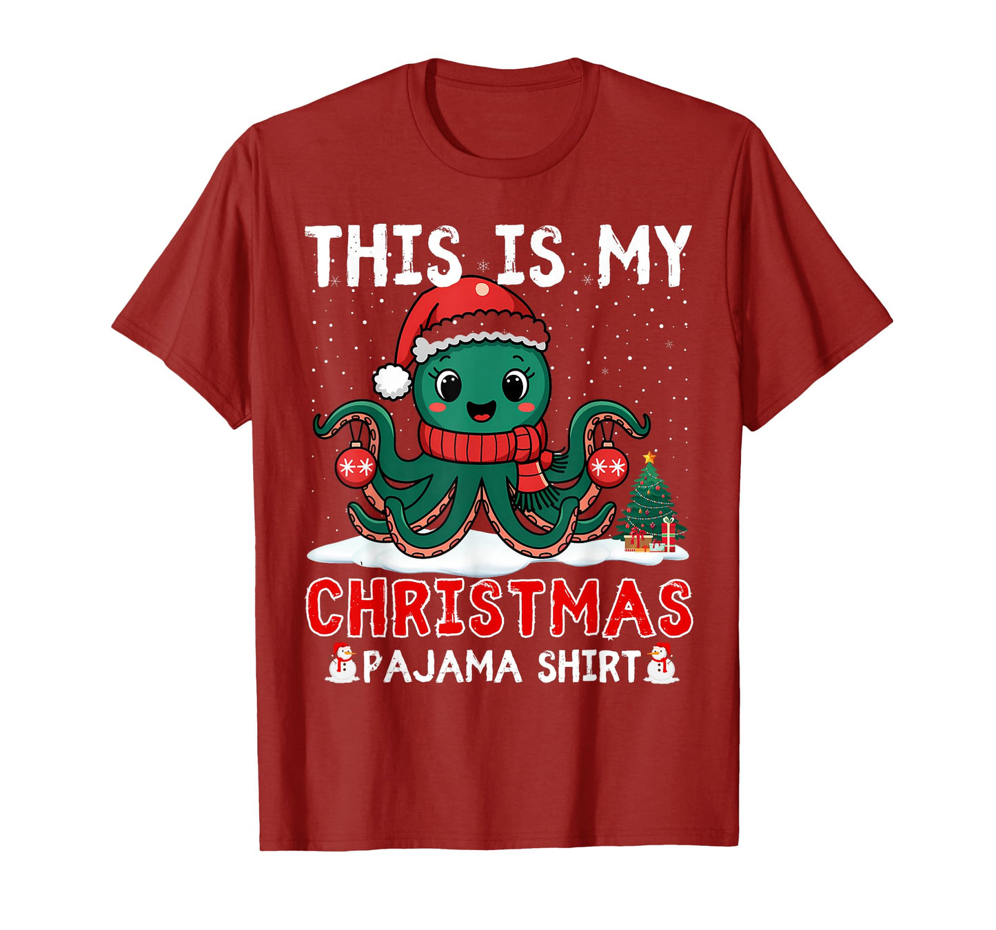 Octopus Christmas Pajama Xmas Santa Hat Octopus Lover kids T-Shirt