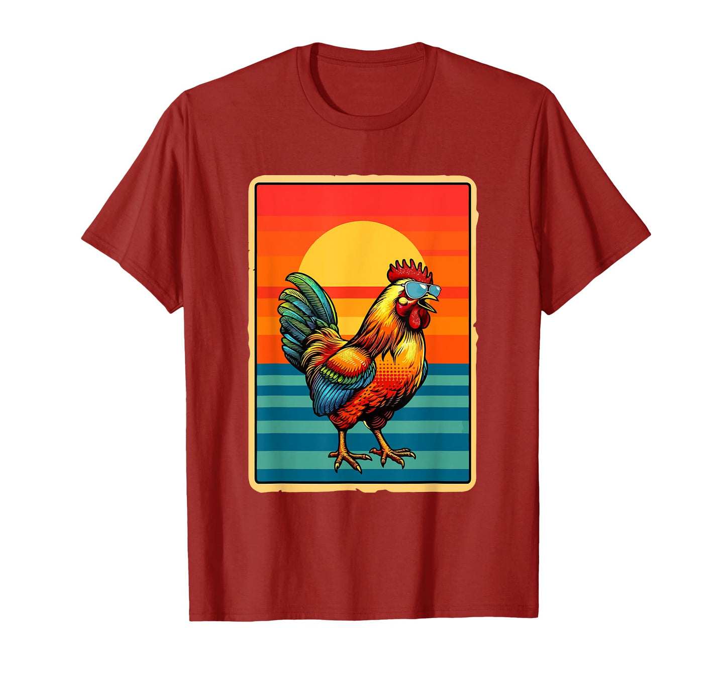 Vintage Sunset Retro Chicken Sunglasses Costume Farmer Lover T-Shirt