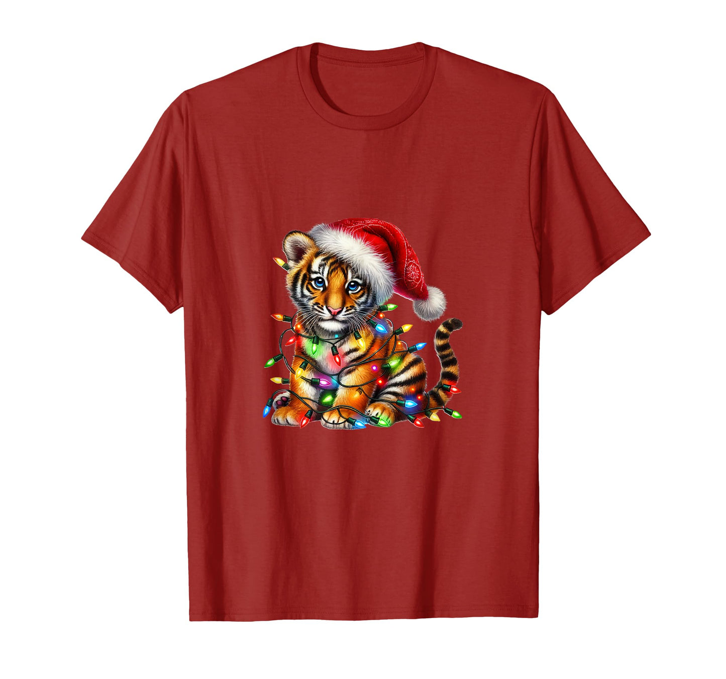 Cute Tiger Christmas Lights Festive Holiday T-Shirt