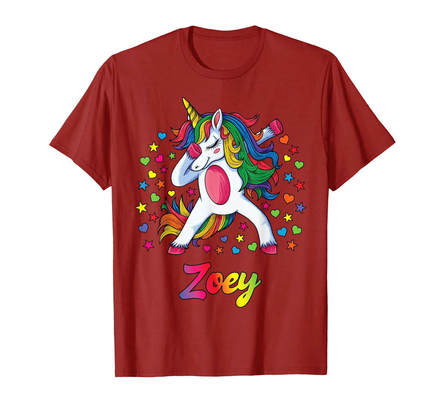 Zoey Dabbing Unicorn Rainbow Personalized Name Custom T-Shirt