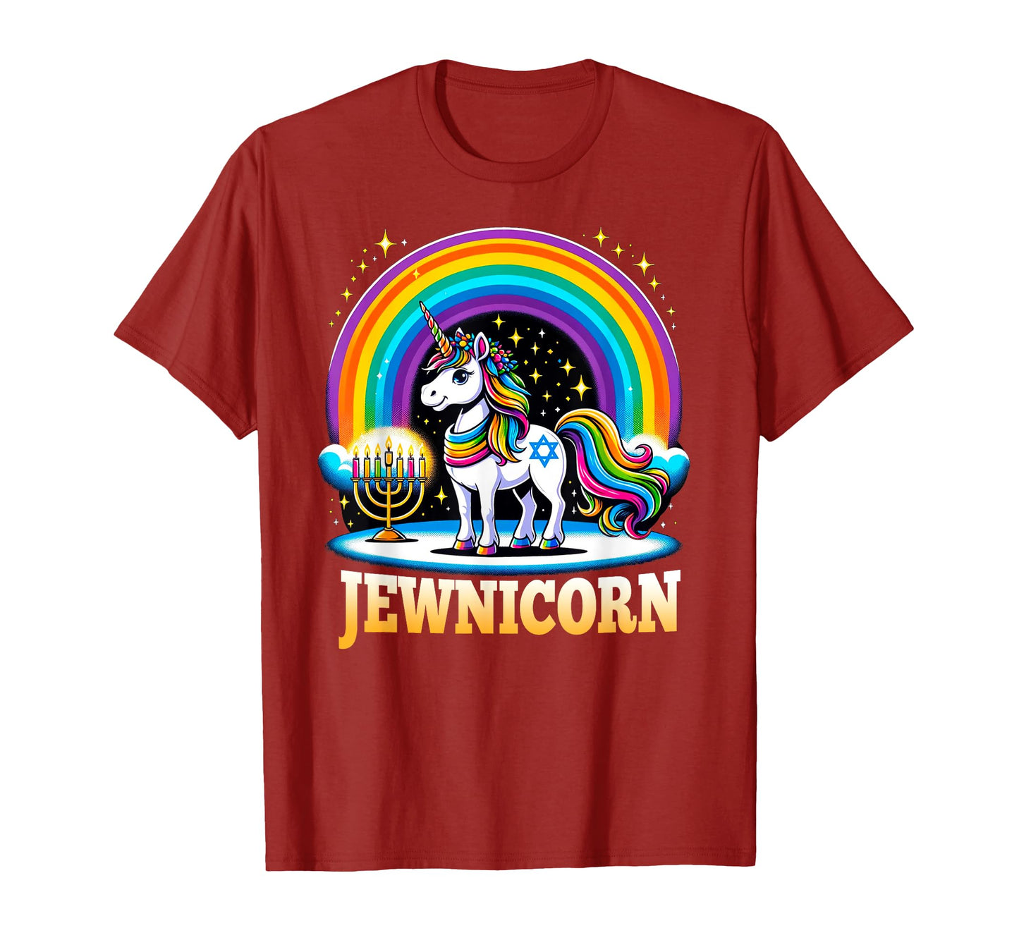 Jewnicorn Jewish Pride Unicorn Menorah Rainbow T-Shirt