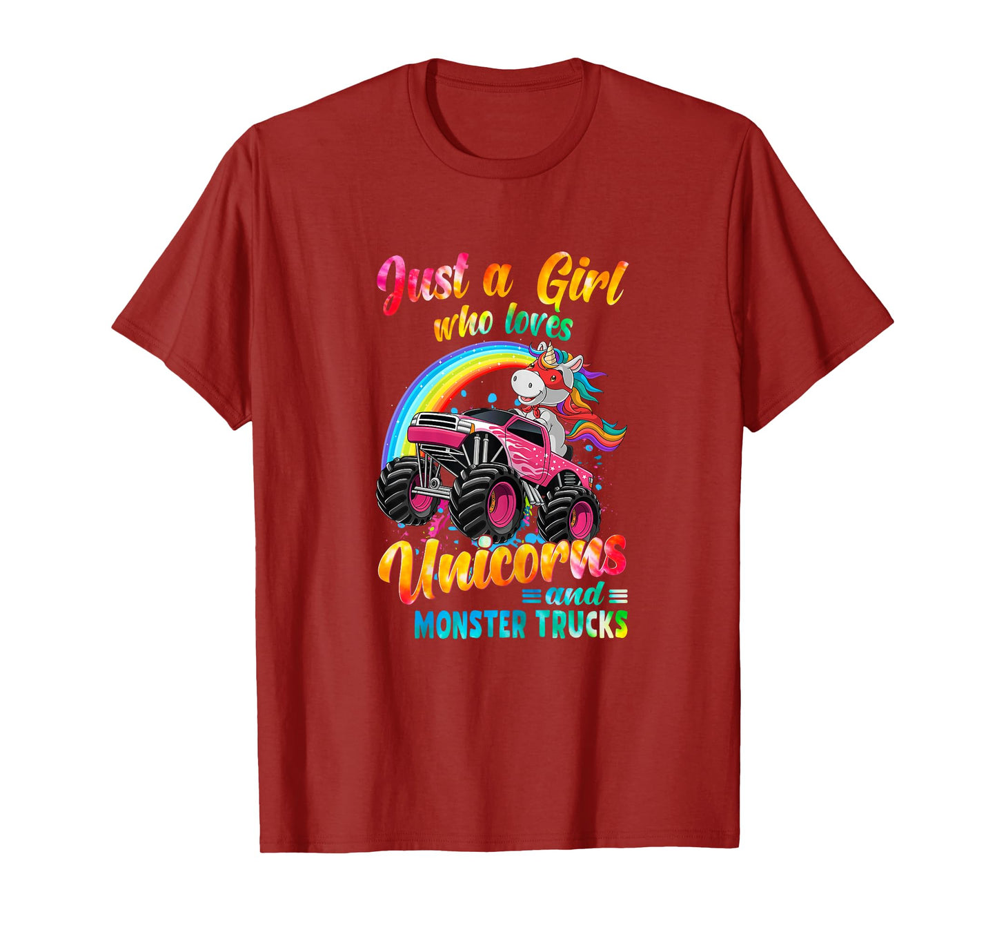 Just A Girl Who Loves Unicorns And Monster Trucks Girls Kid T-Shirt