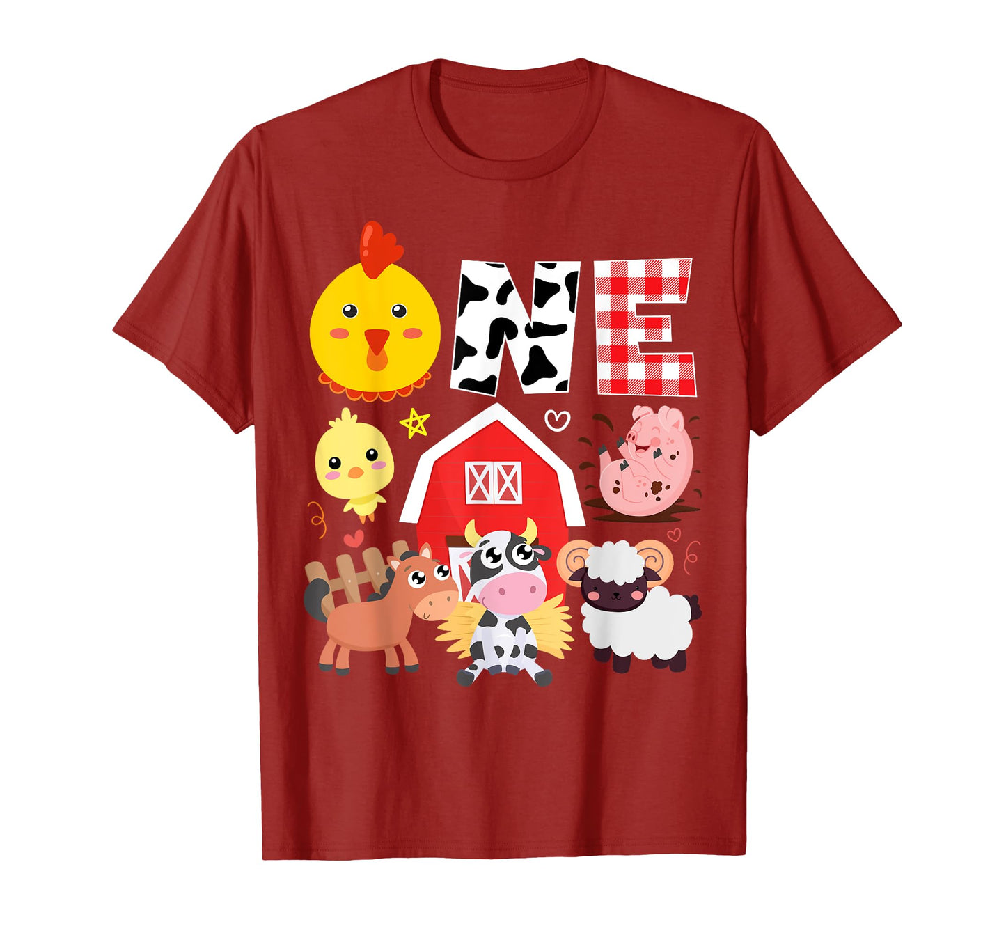 1st Birthday One Year Old Farm Theme Animals Birthday Party T-Shirt
