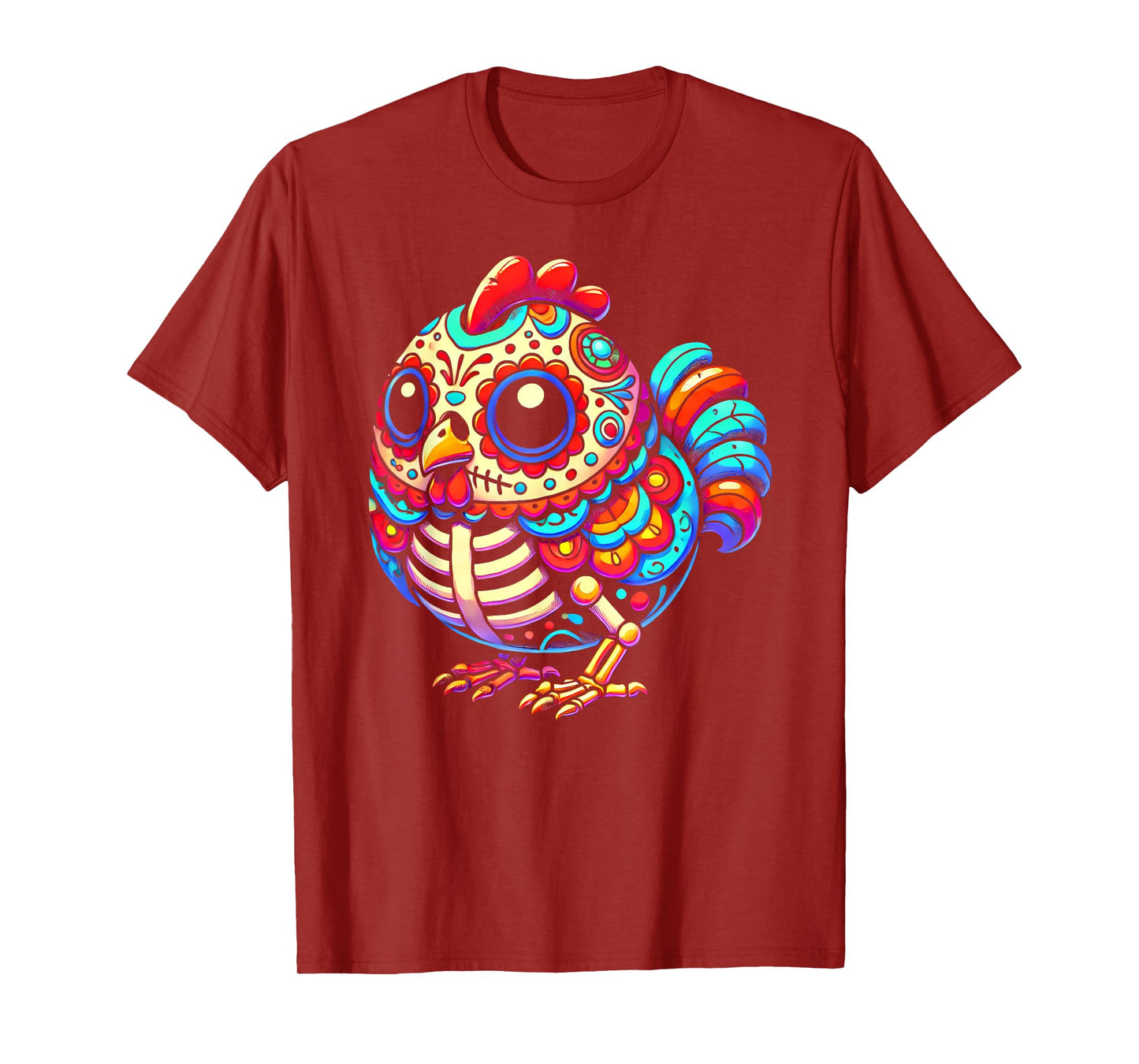 Colorful Sugar Skull Chicken Día de los Muertos Fun Skeleton T-Shirt