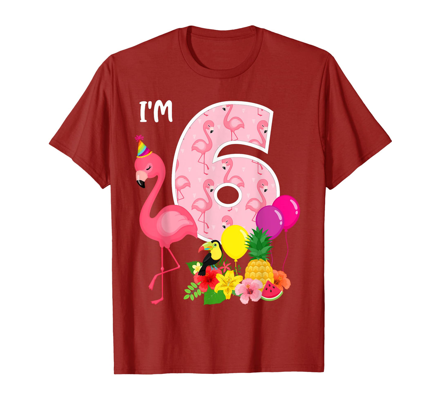 Flamingo Birthday I'm 6 Tropical Flamingo Theme 6th Birthday T-Shirt