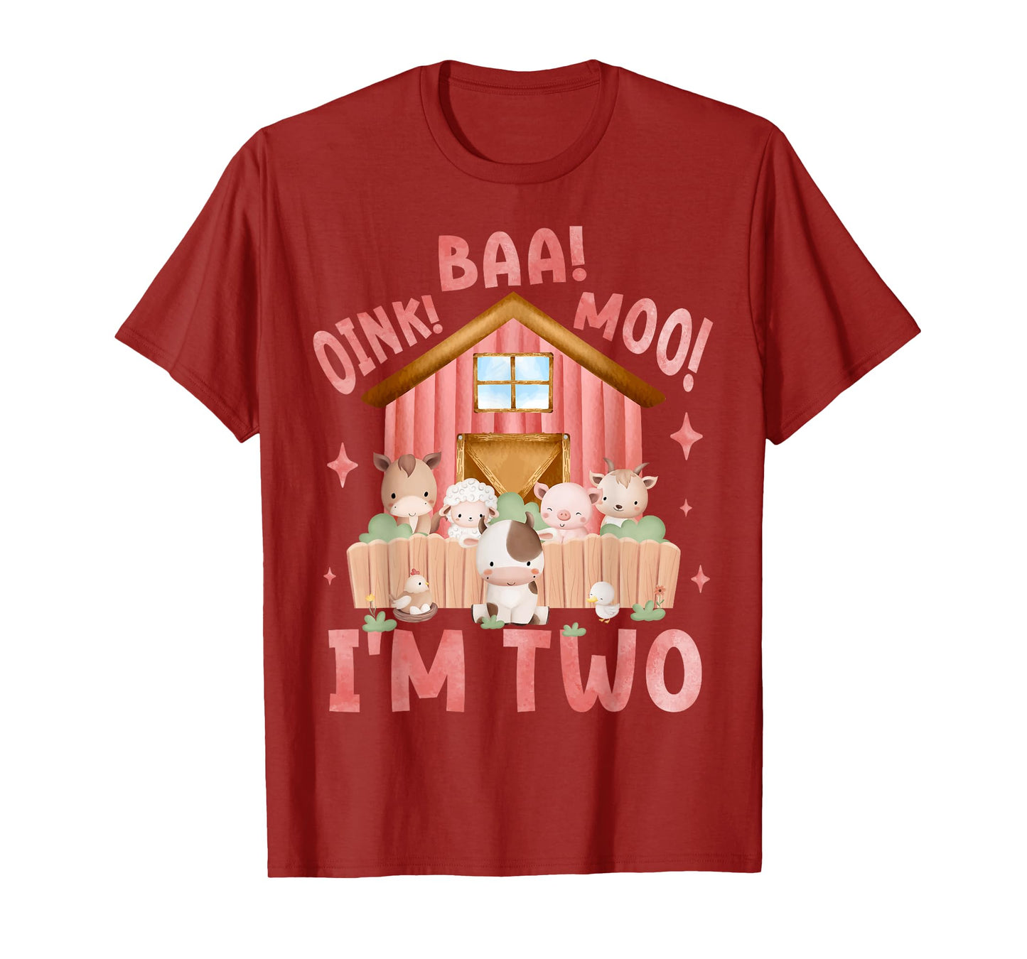 Oink Baa Moo I'm 2 Farm Theme Birthday 2 Yrs Old Girl T-Shirt